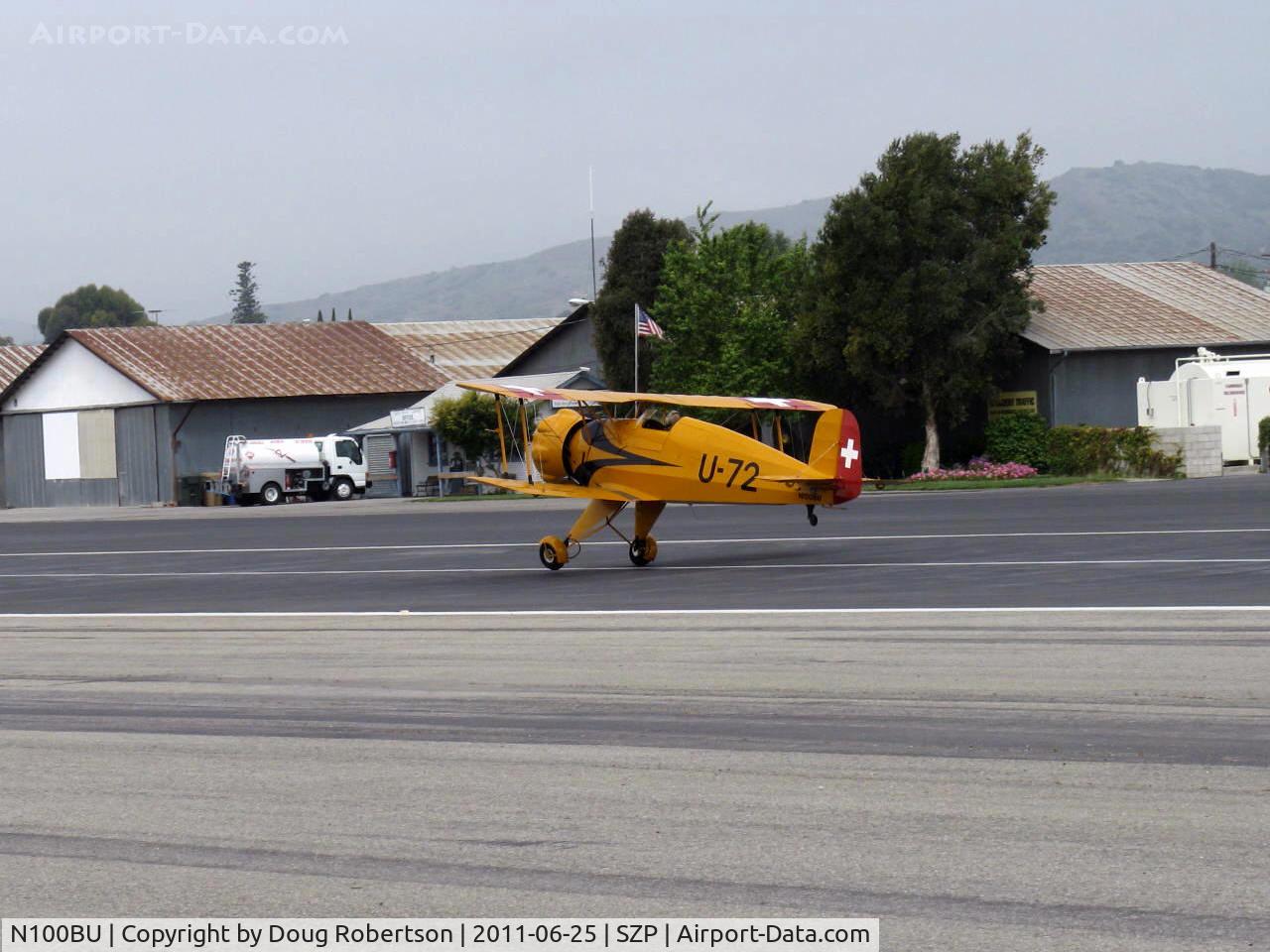 N100BU, 1939 Doflug Bu-133 Jungmeister C/N 19, 1939 Dornier Werke BU 133 JUNGMEISTER, Lycoming O-360-A1D 180 Hp in original radial cowl, landing roll Rwy 22
