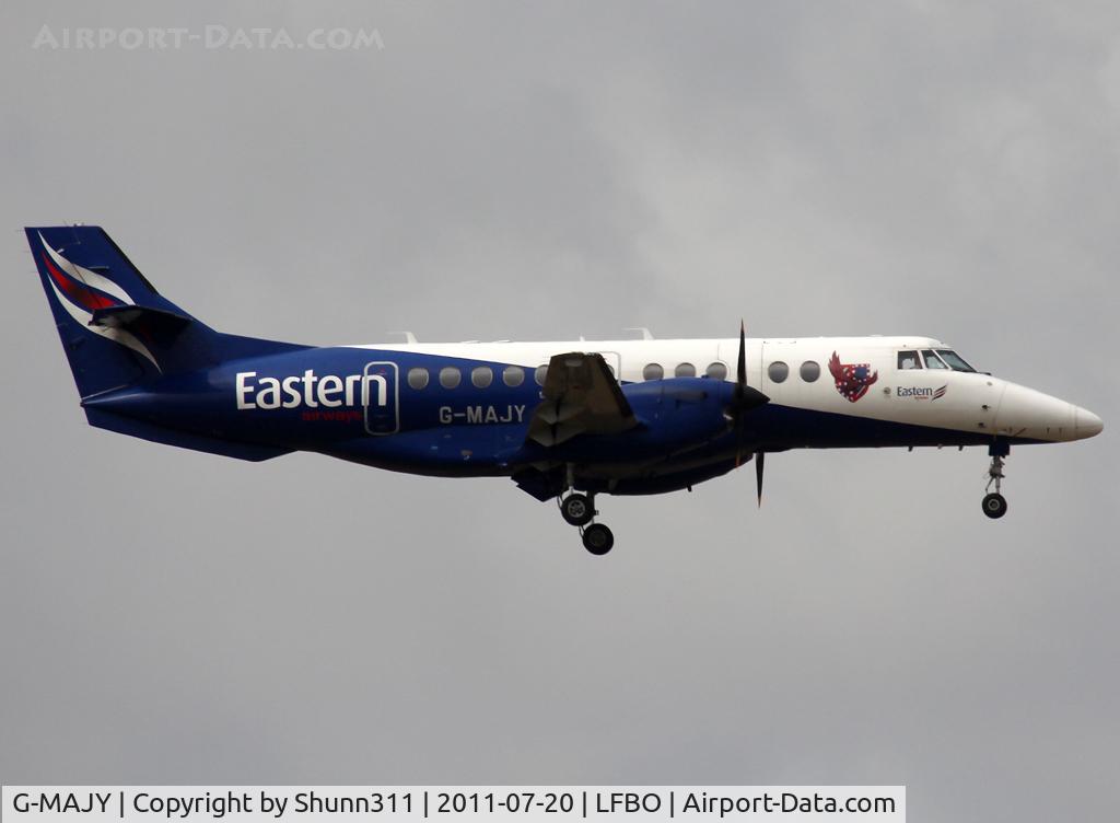 G-MAJY, 1997 British Aerospace Jetstream 41 C/N 41099, Landing rwy 32L with additional logo (biggest than left side)