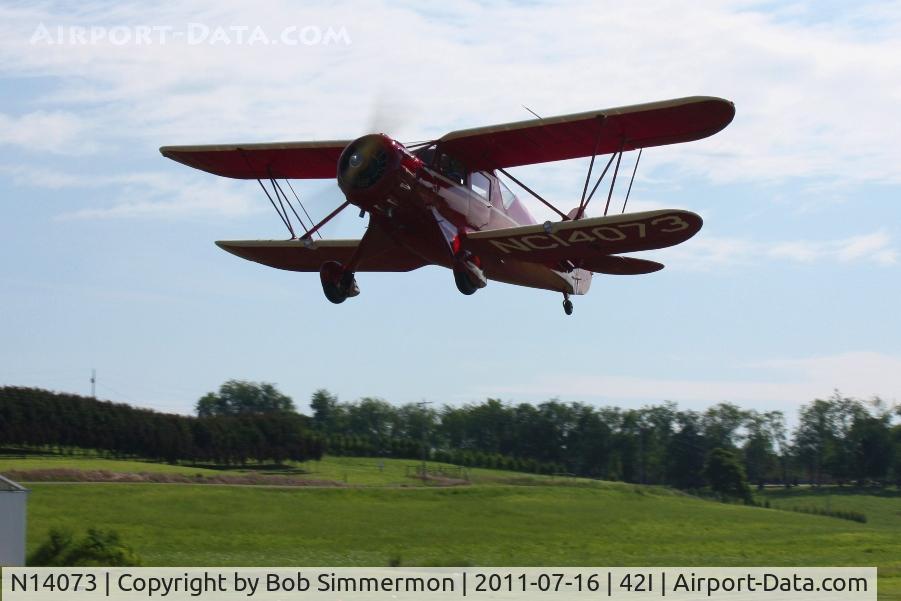 N14073, 1934 Waco YKC C/N 3990, Departing the EAA fly-in at Zanesville, Ohio