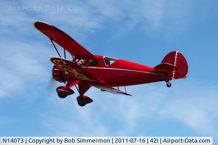 N14073, 1934 Waco YKC C/N 3990, Departing the EAA fly-in at Zanesville, Ohio