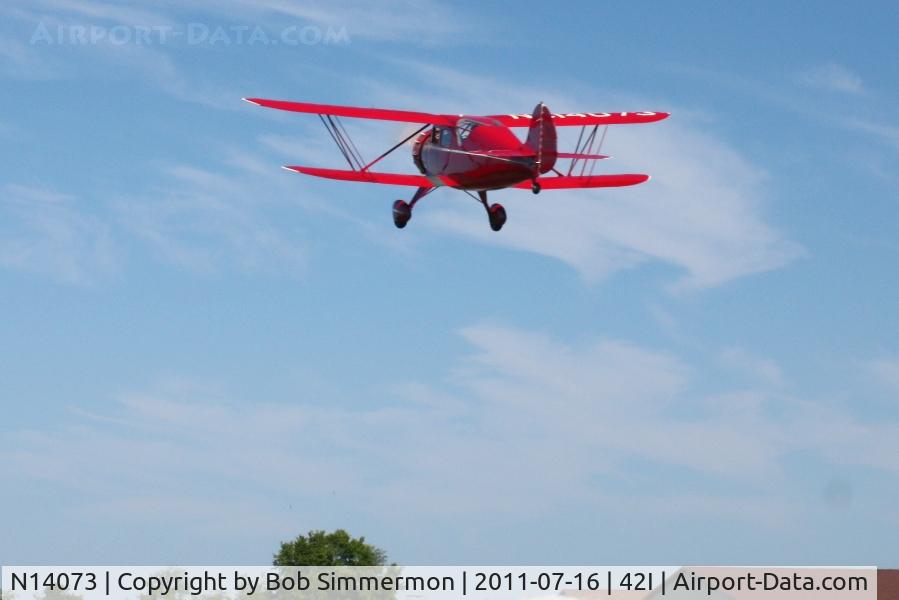 N14073, 1934 Waco YKC C/N 3990, Departing the EAA fly-in at Zanesville, Ohio
