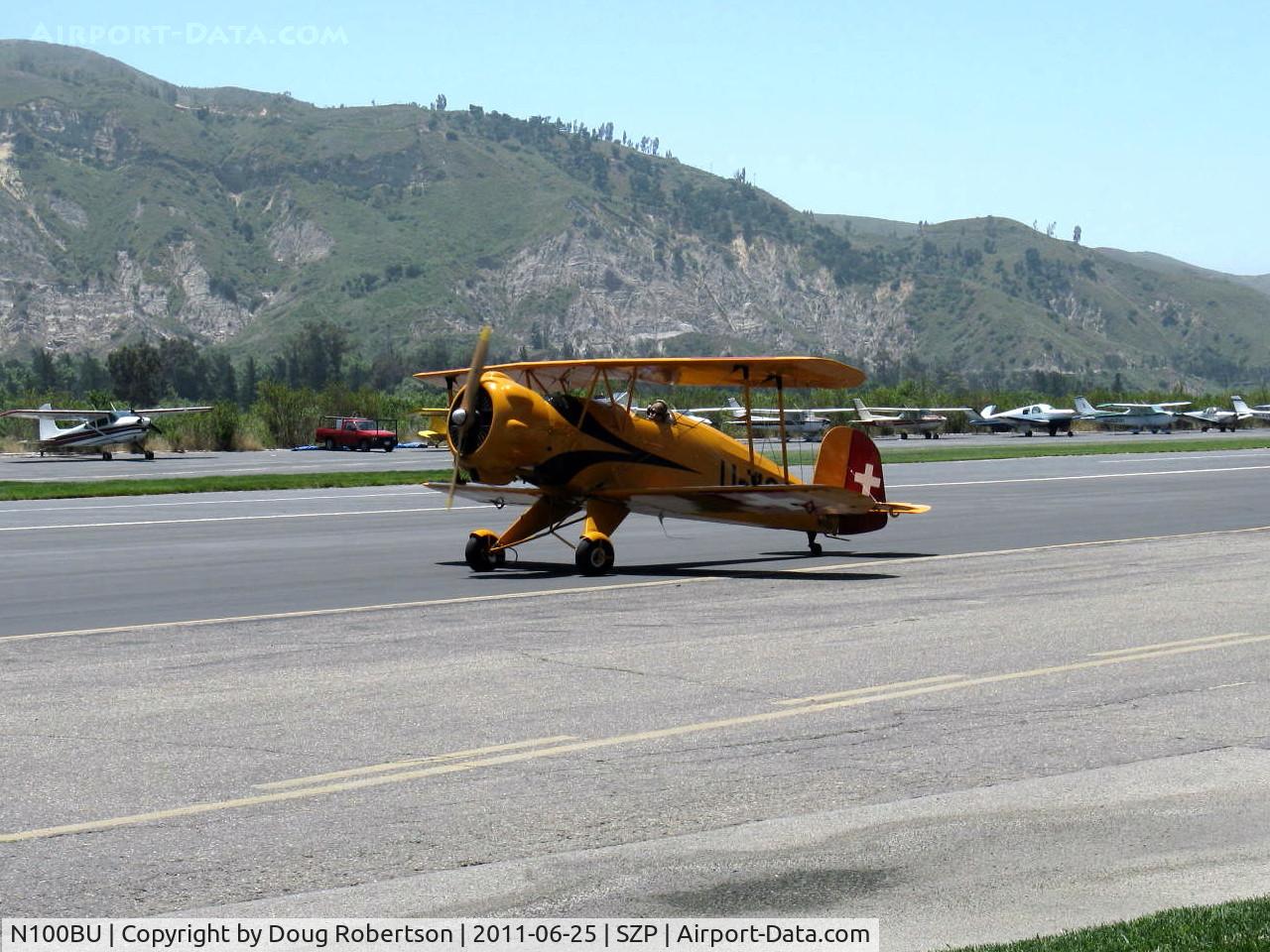 N100BU, 1939 Doflug Bu-133 Jungmeister C/N 19, 1939 Dornier Werke BU 133 JUNGMEISTER, Lycoming O-360-A1D 180 Hp in original radial cowl, taxi to Rwy 22