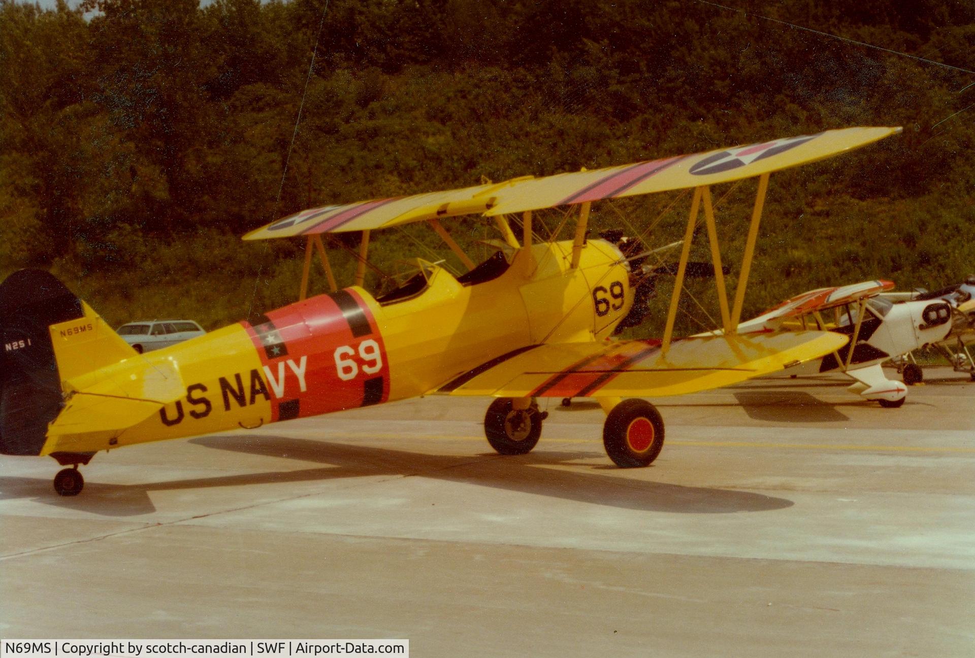 N69MS, Stearman PT-17 Kadet C/N MHS001, Boeing-Stearman N2S-1 N69MS at Stewart International Airport, Newburgh, NY - circa 1970's