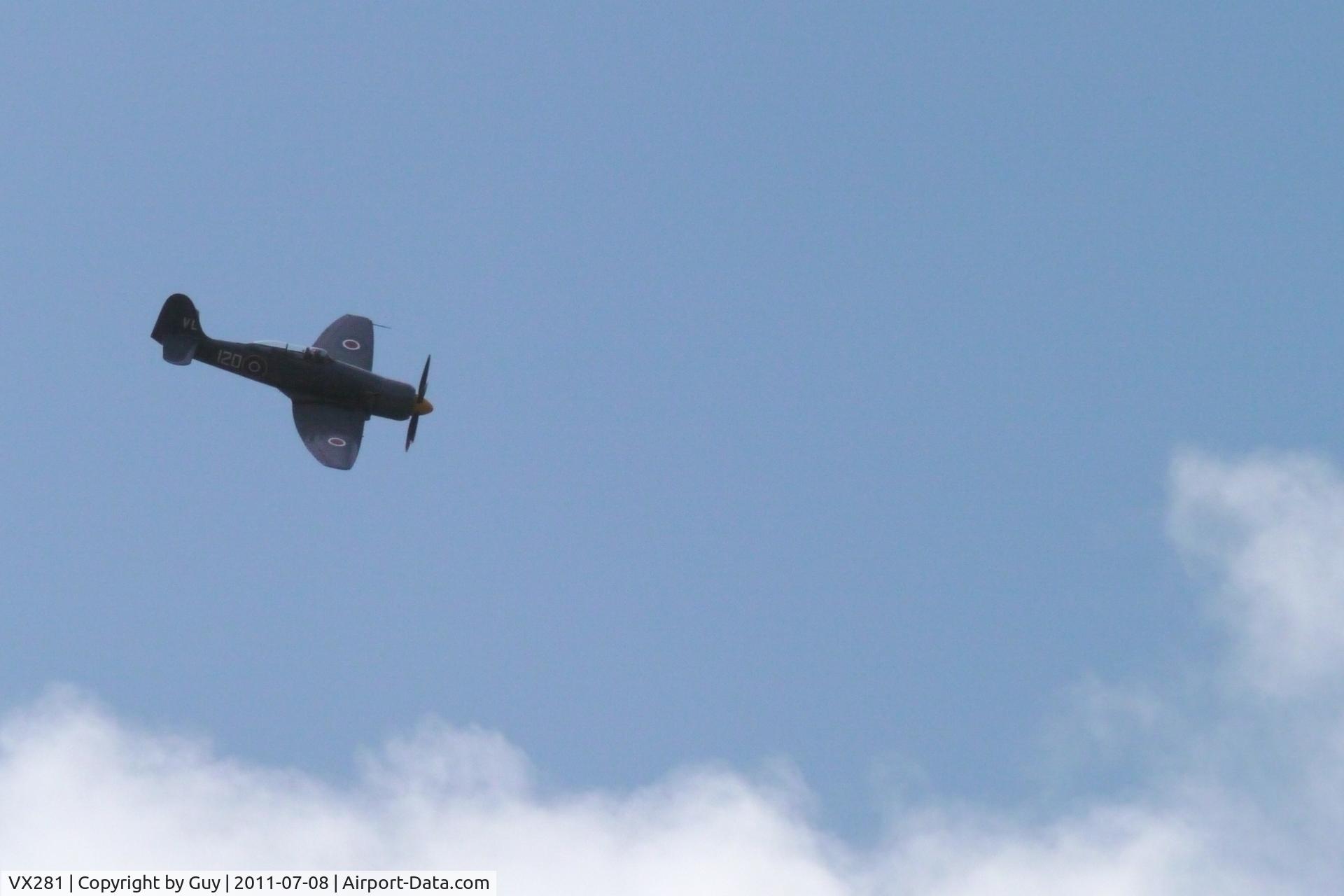 VX281, 1949 Hawker Sea Fury T.20 C/N ES.3615, Over the Westland Aircraft factory in Yeovil, Somerset, UK