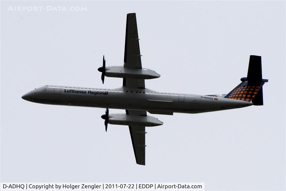D-ADHQ, 2000 De Havilland Canada DHC-8-402 Dash 8 C/N 4016, Afternoon shuttle to MUC departing from rwy 26L.