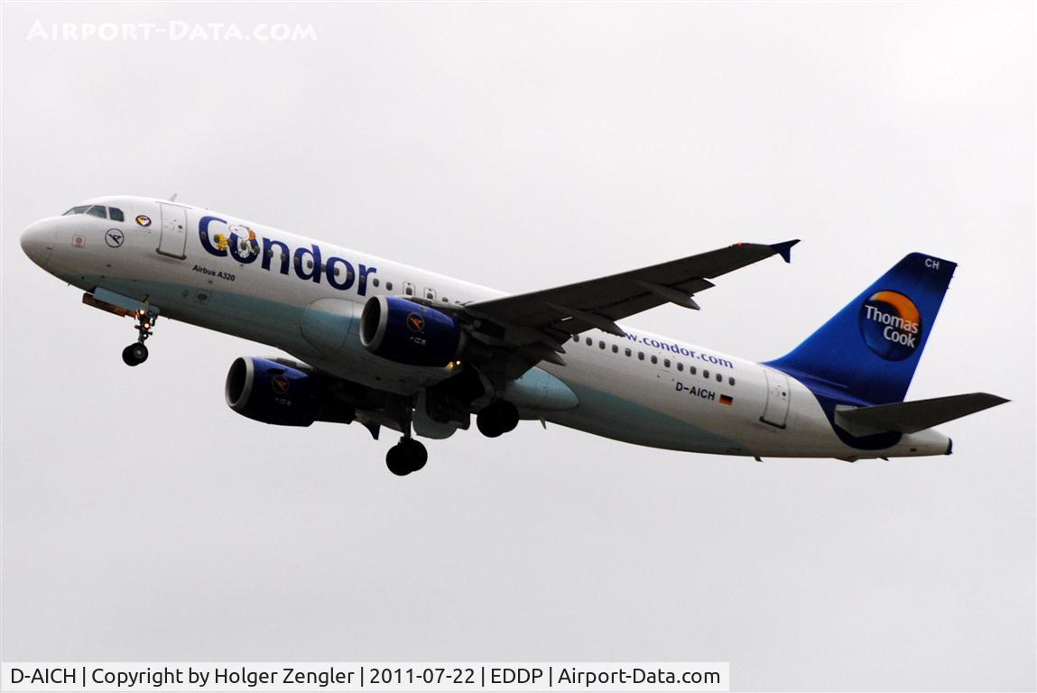 D-AICH, 1999 Airbus A320-212 C/N 0971, Leaving LEJ with destination Teneriffe/Spain.