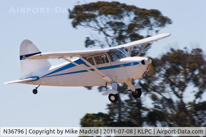N36796, 1941 Stinson 10A C/N 8096, Landing at West Coast Piper Cub Fly-in 2011