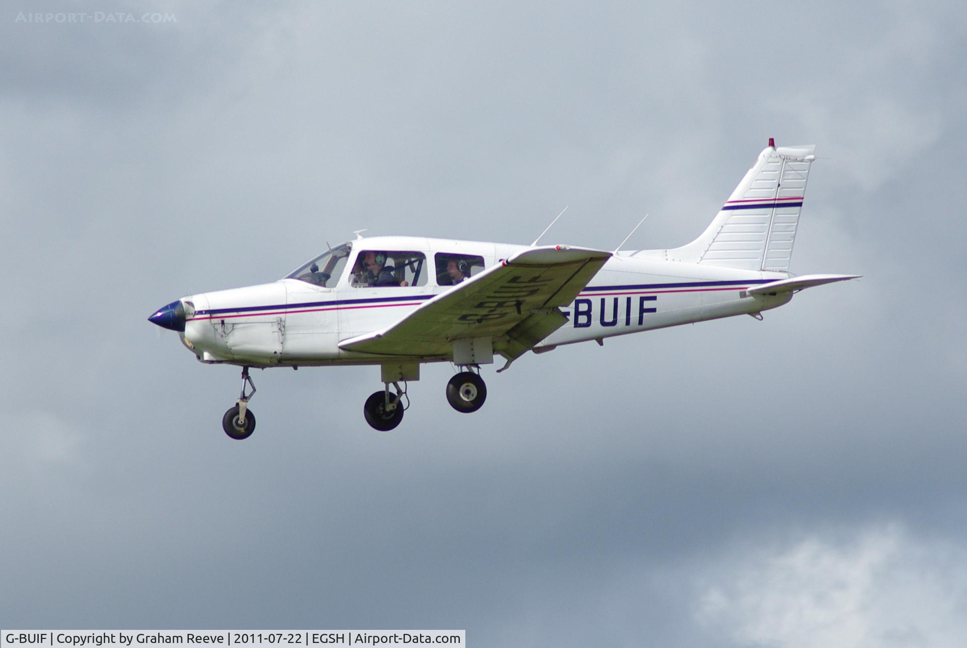 G-BUIF, 1979 Piper PA-28-161 Cherokee Warrior II C/N 28-7916406, About to land at Norwich.