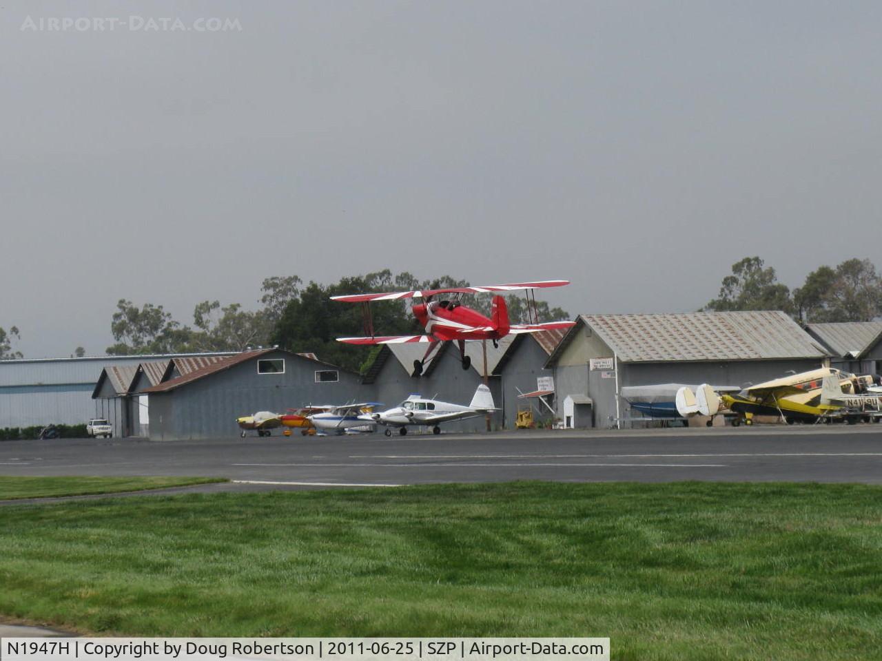 N1947H, 1947 Bucker Bu-131 Jungmann C/N 185, 1947 AERO Z Bucker JUNGMANN 131, Lycoming O&VO-360 upgrade, takeoff climb Rwy 22