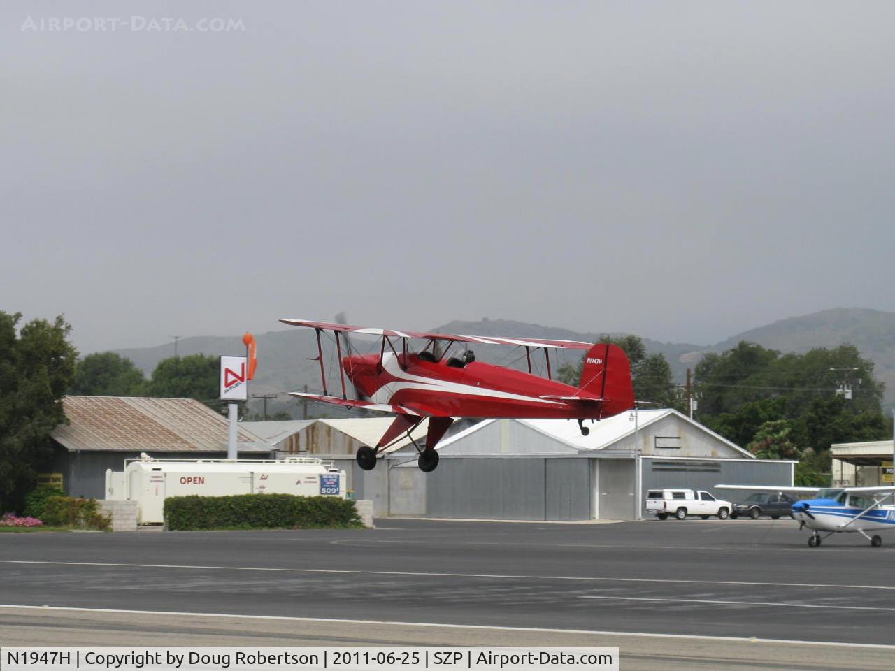 N1947H, 1947 Bucker Bu-131 Jungmann C/N 185, 1947 AERO Z Bucker JUNGMANN 131, Lycoming O&VO-360 upgrade, takeoff climb Rwy 22