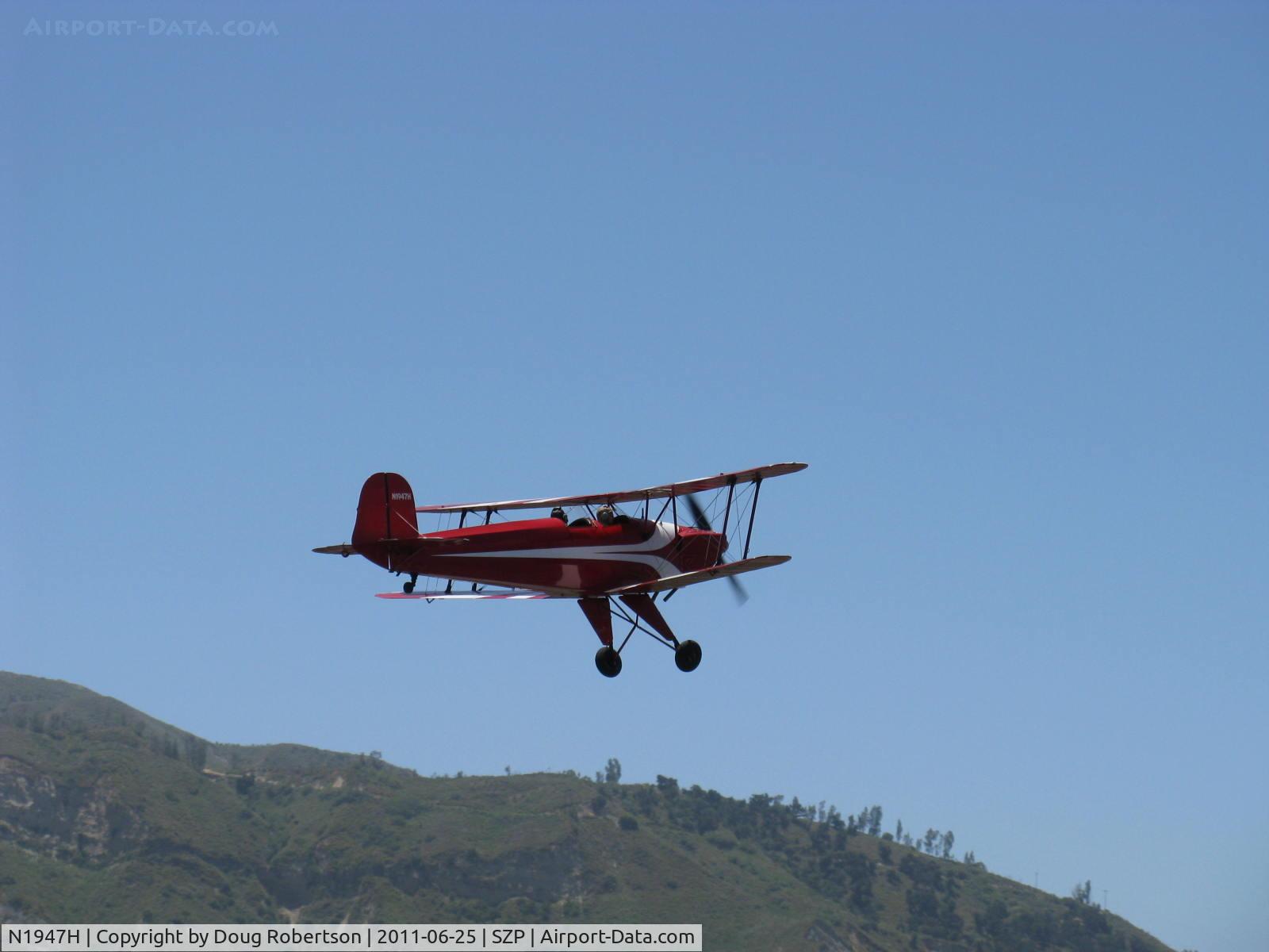 N1947H, 1947 Bucker Bu-131 Jungmann C/N 185, 1947 AERO Z Bucker JUNGMANN 131, Lycoming O&VO-360 upgrade, takeoff climb Rwy 22