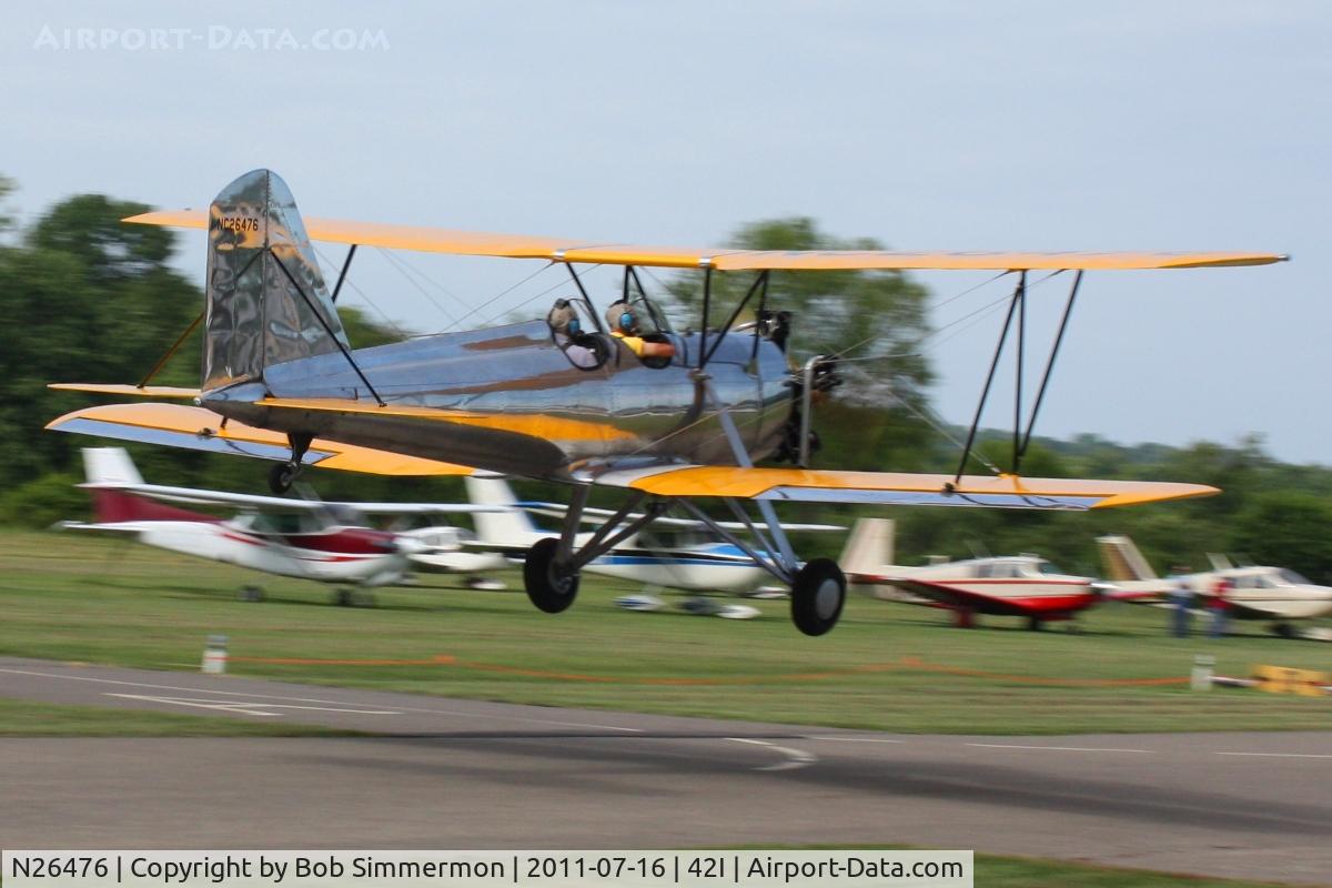 N26476, 1941 Meyers OTW-160 C/N 29, Departing the EAA fly-in at Zanesville, Ohio.