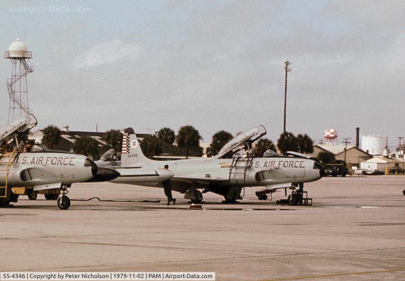 55-4346, 1955 Lockheed T-33A Shooting Star C/N 580-9790, T-33A Shooting Star of 95th Fighter Interceptor Training Squadron at Tyndall AFB in November 1979.