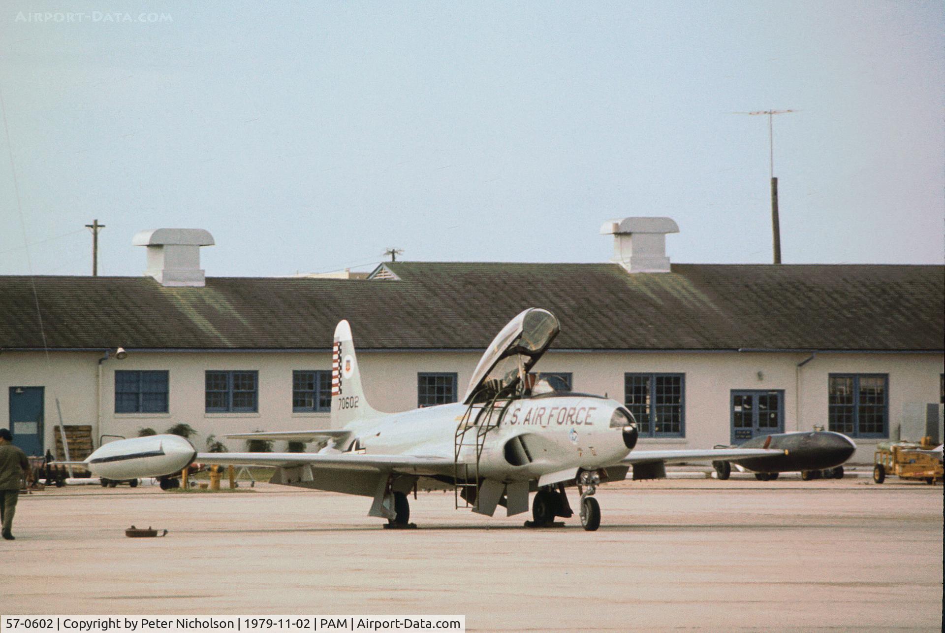 57-0602, 1957 Lockheed T-33A Shooting Star C/N 580-1251, T-33A Shooting Star of 95th Fighter Interceptor Training Squadron at Tyndall AFB in November 1979.