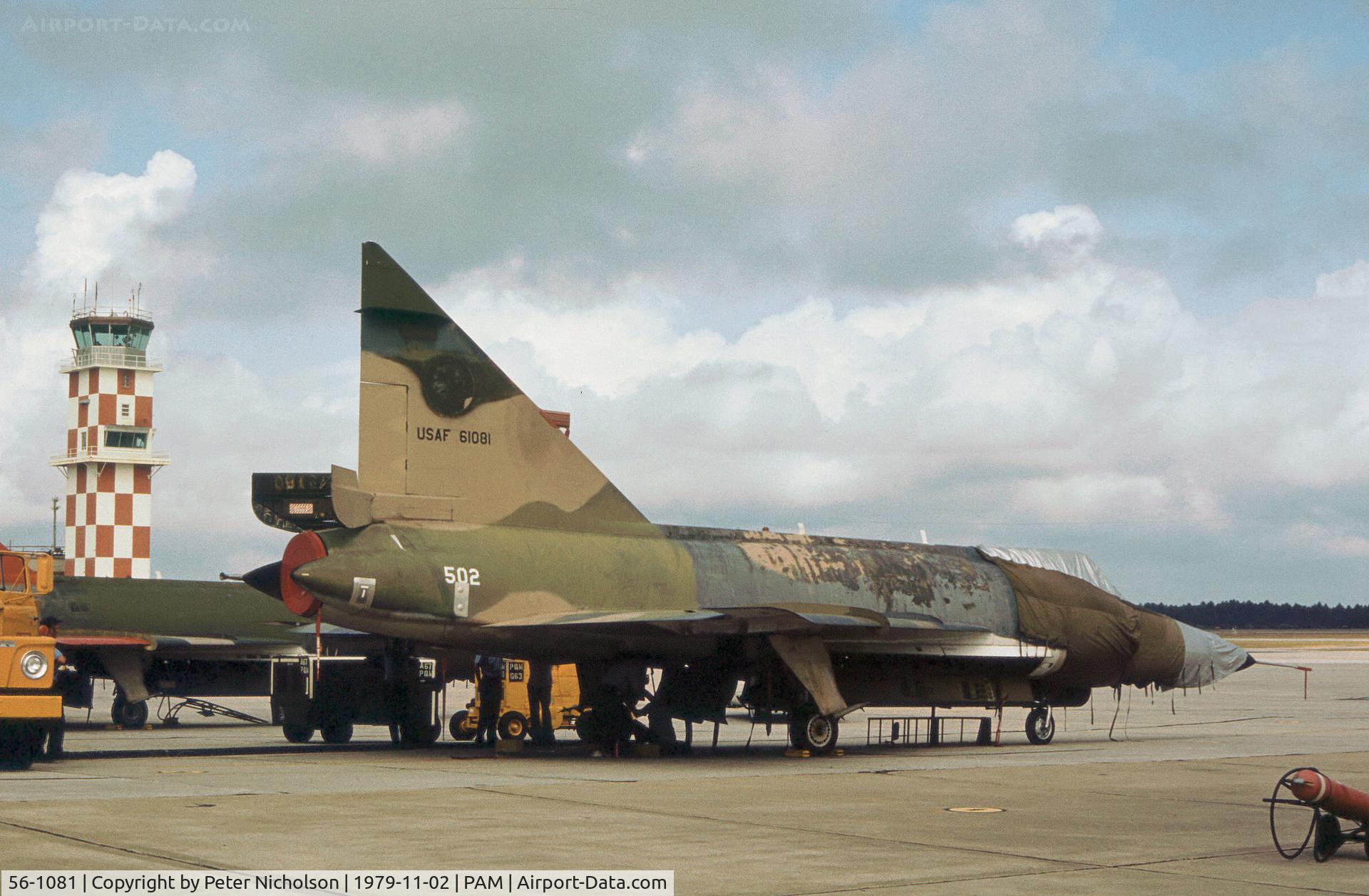 56-1081, 1956 Convair QF-102A Delta Dagger C/N Not found 56-1081, QF-102A Delta Dagger of the Air Defence Weapons Centre at Tyndall AFB in November 1979.