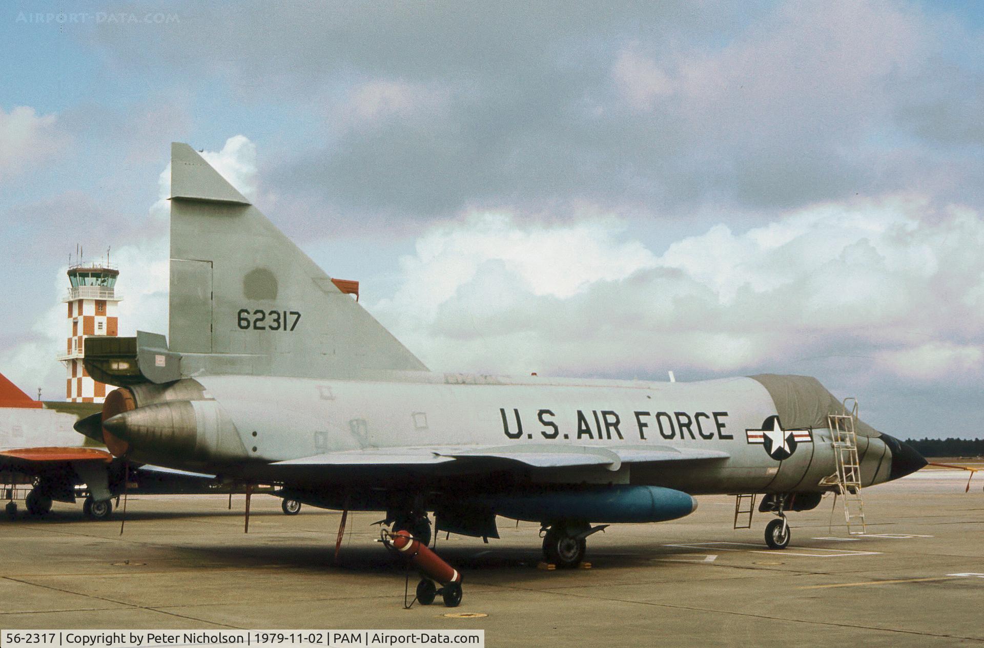 56-2317, 1956 Convair TF-102A Delta Dagger C/N Not found 56-2317, TF-102A Delta Dagger at the Air Defence Weapons Centre at Tyndall AFB in November 1979.