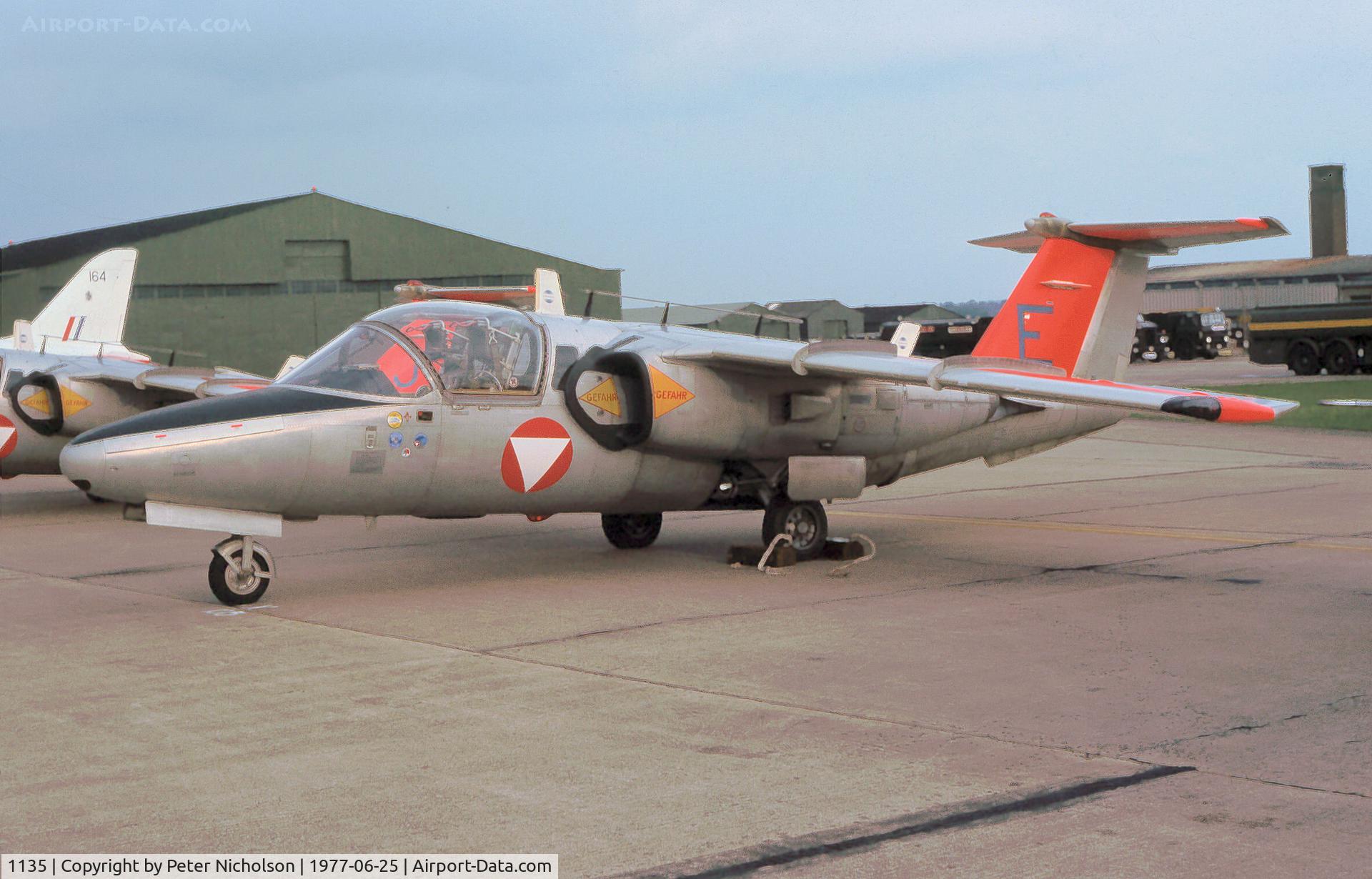 1135, Saab 105OE C/N 105435, Austrian Air Force Saab 105OE on the flight line at the 1977 Intnl Air Tattoo at RAF Greenham Common.