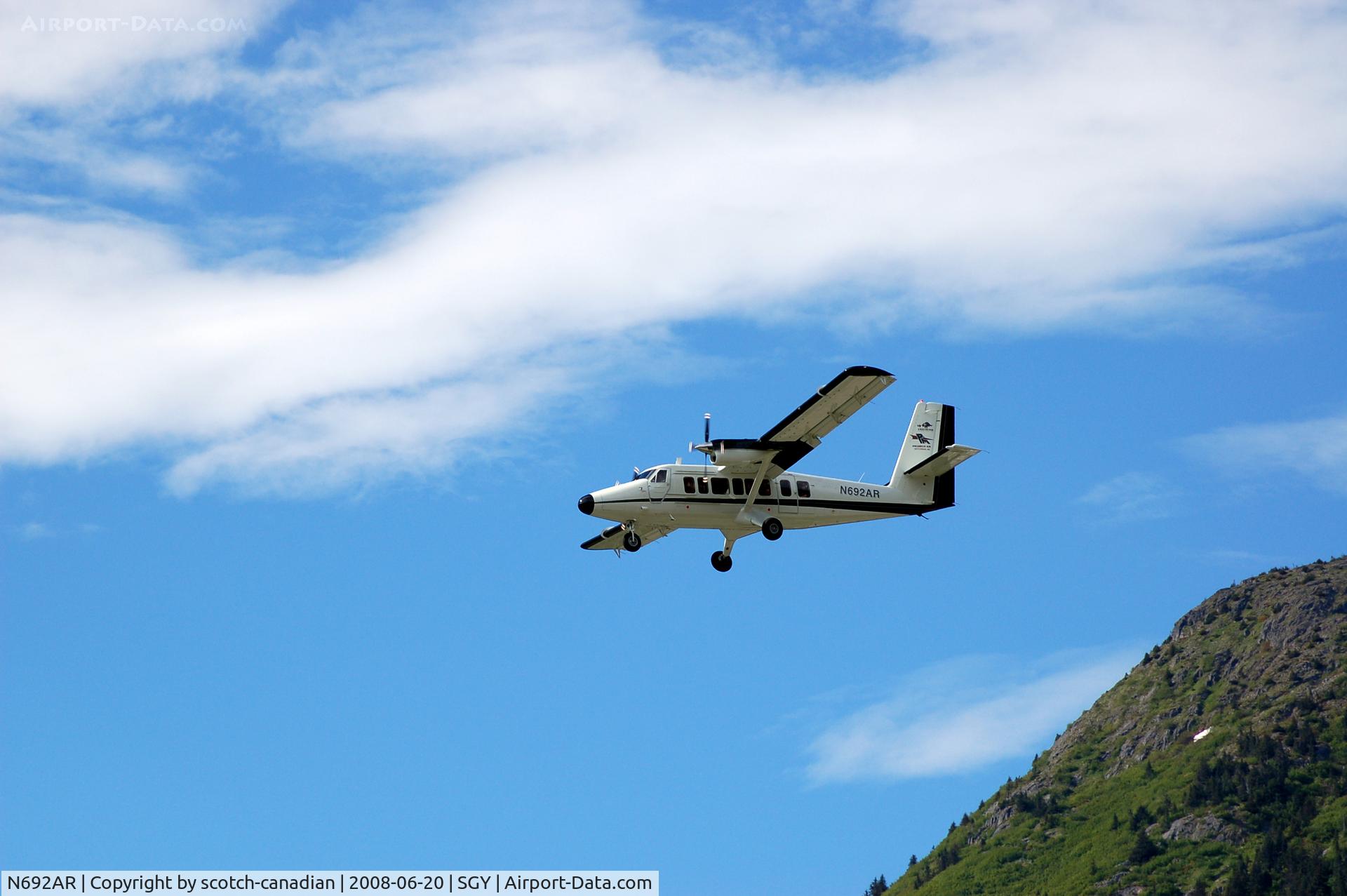 N692AR, 1980 De Havilland Canada DHC-6-300 Twin Otter C/N 692, 1980 de Havilland DHC-6-300 N692AR on final approach to Skagway Airport, Skagway, AK