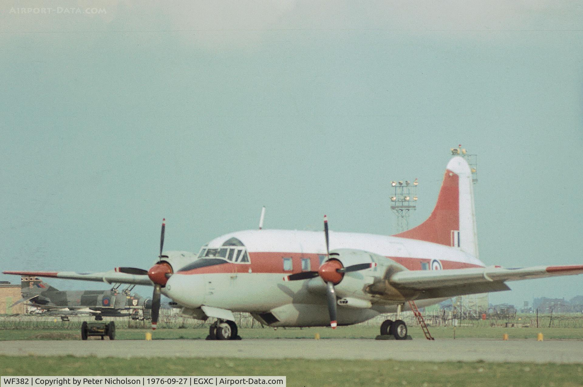 WF382, 1952 Vickers Varsity T.1 C/N 541, Varsity T.1 formerly in service with RAF Finningley's 6 Flying Training School as seen at RAF Coningsby in September 1976.