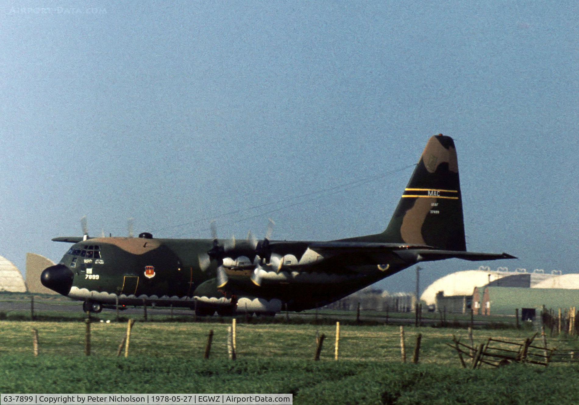 63-7899, 1963 Lockheed C-130E Hercules C/N 382-3970, C-130E Hercules of the 317th Tactical Air Wing seen at RAF Alconbury in May 1978.