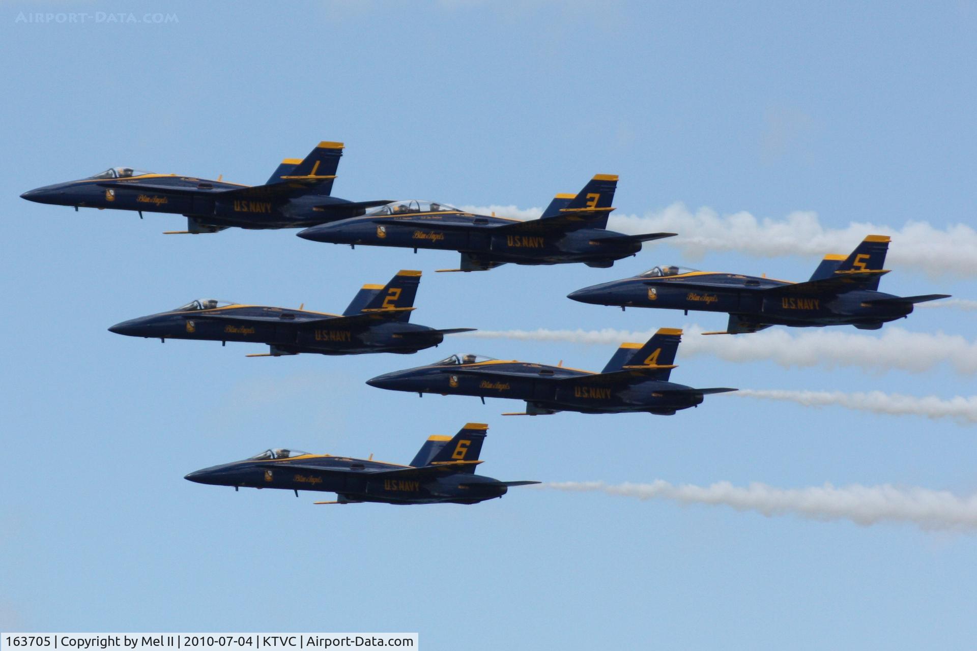 163705, 1988 McDonnell Douglas F/A-18C Hornet C/N 0767/C067, Blue Angels Delta Formation at the 2010 National Cherry Festival Air Show