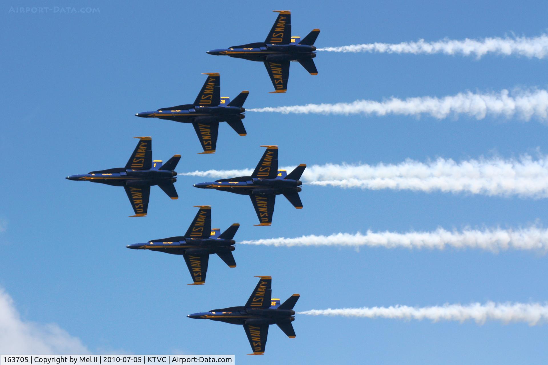 163705, 1988 McDonnell Douglas F/A-18C Hornet C/N 0767/C067, Blue Angels Delta Formation at the 2010 National Cherry Festival Air Show