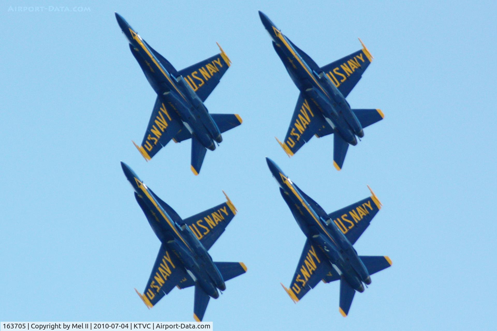 163705, 1988 McDonnell Douglas F/A-18C Hornet C/N 0767/C067, US Navy Blue Angels Diamond Formation at the 2010 National Cherry Festival Air Show