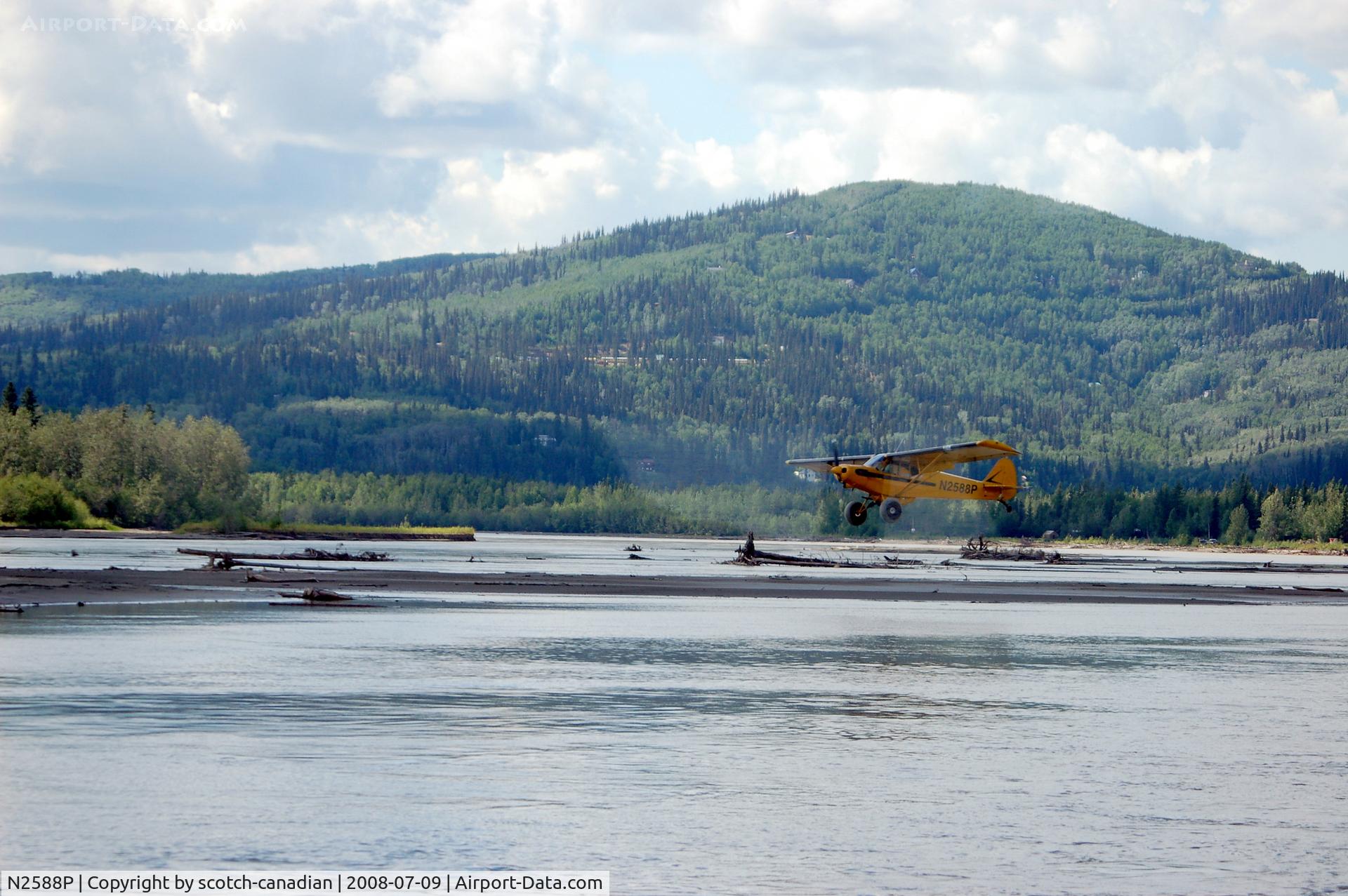 N2588P, 1955 Piper PA-18-150 Super Cub C/N 18-4332, 1955 Piper PA18-150 N2588P landing on a sand bar in the Tanana River - Fairbanks, AK