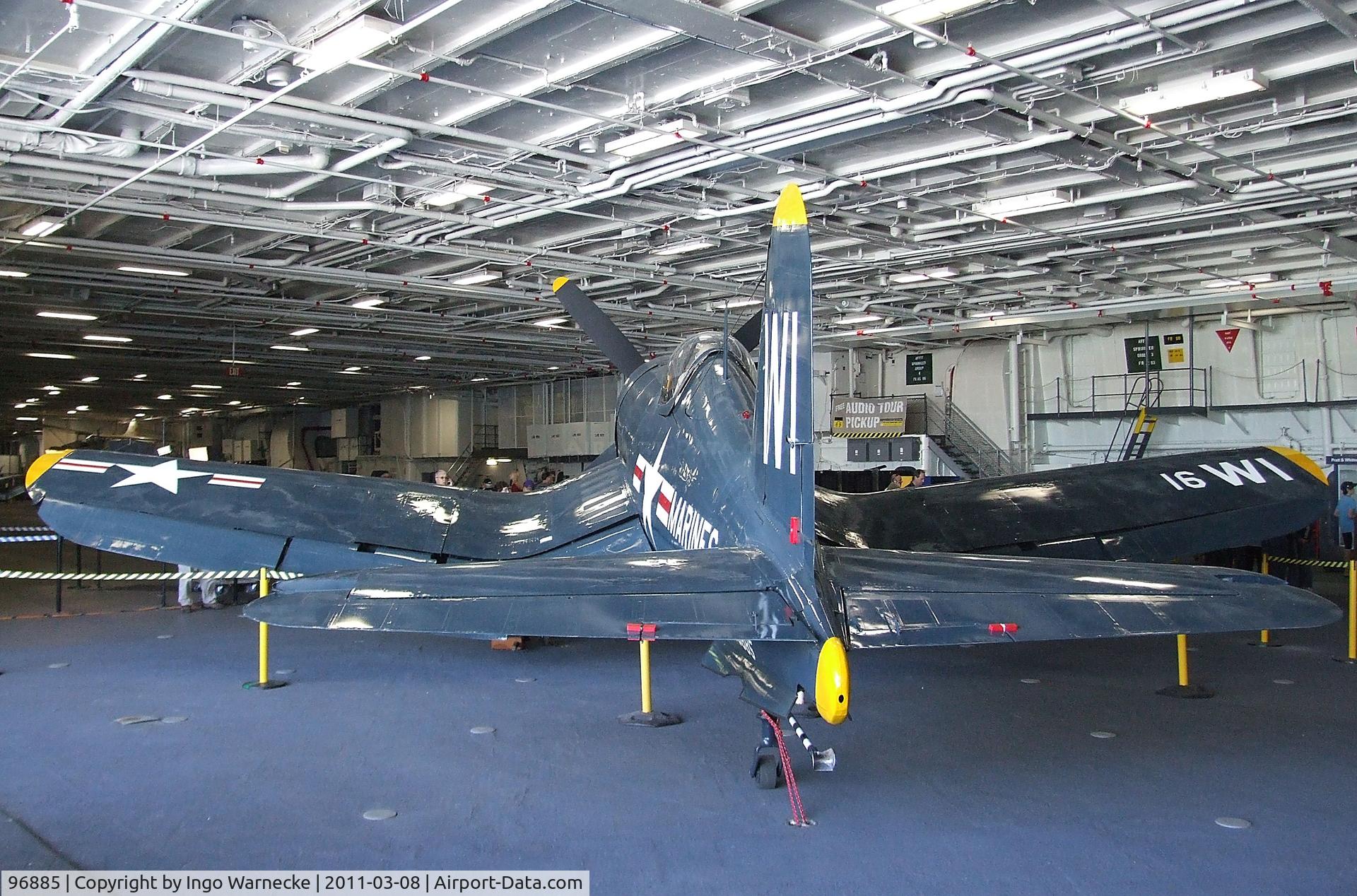 96885, Vought F4U-4 Corsair C/N 9039, Vought F4U-4 Corsair in the Hangar of the USS Midway Museum, San Diego CA