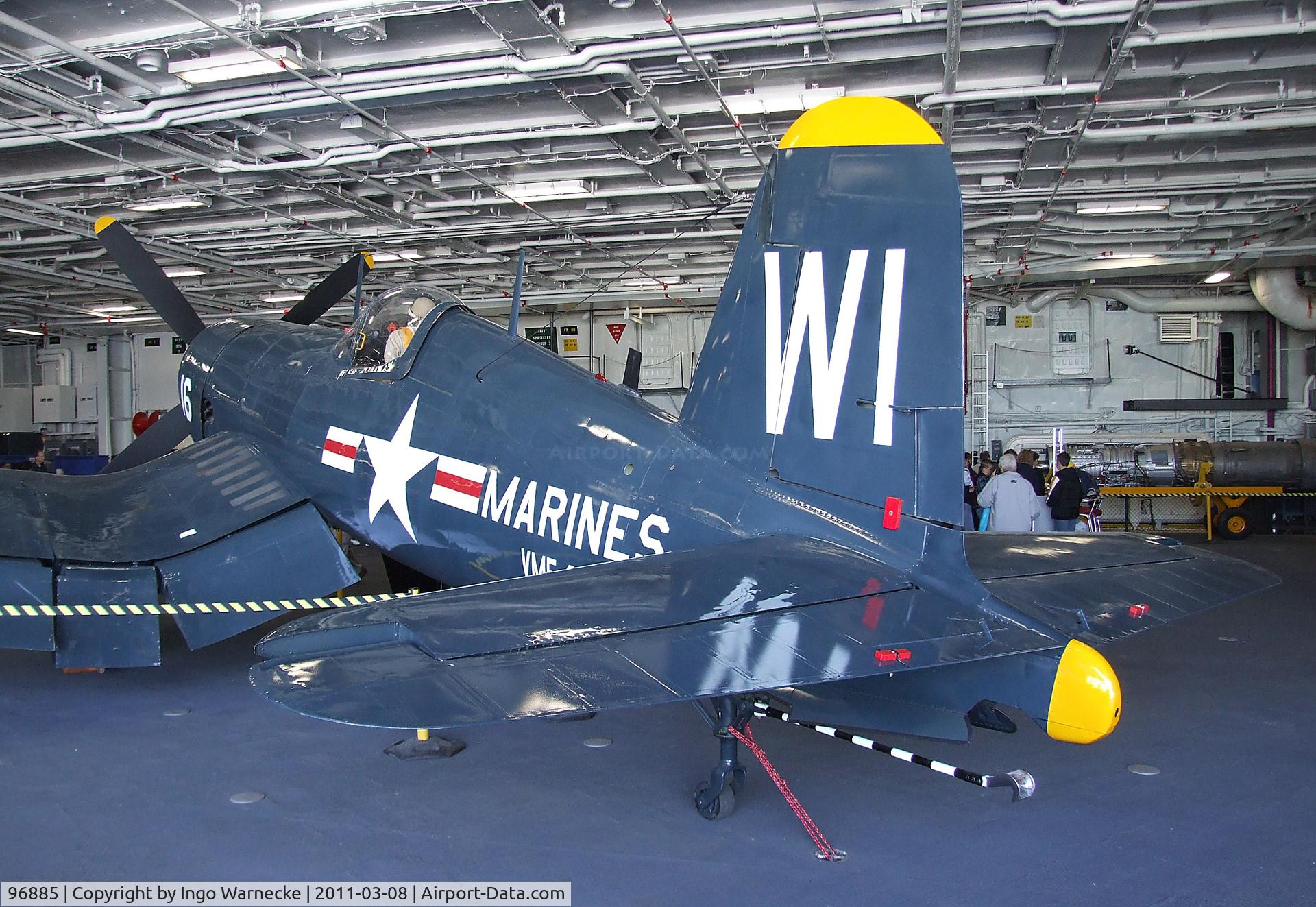 96885, Vought F4U-4 Corsair C/N 9039, Vought F4U-4 Corsair in the Hangar of the USS Midway Museum, San Diego CA