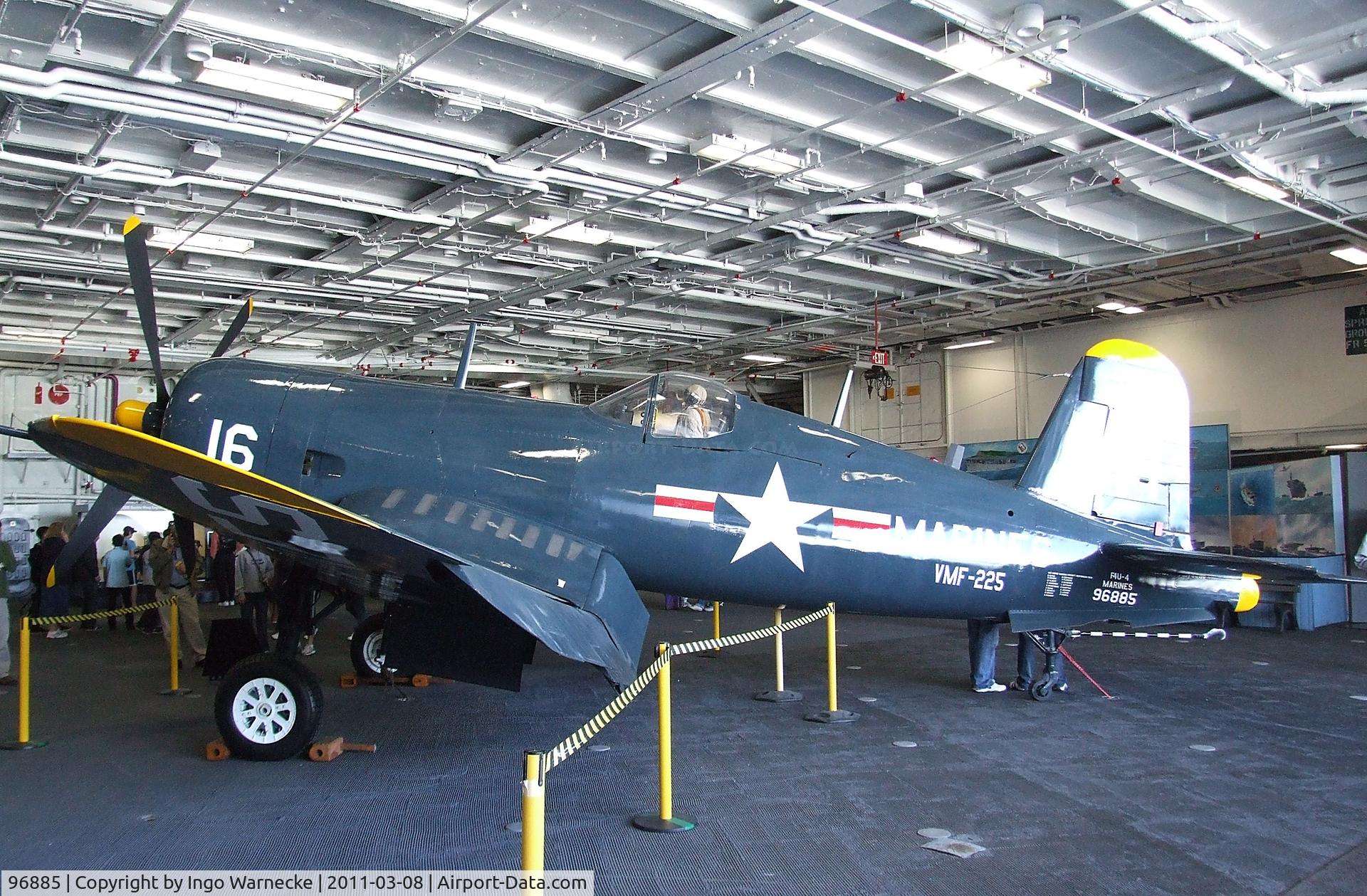 96885, Vought F4U-4 Corsair C/N 9039, Vought F4U-4 Corsair in the Hangar of the USS Midway Museum, San Diego CA