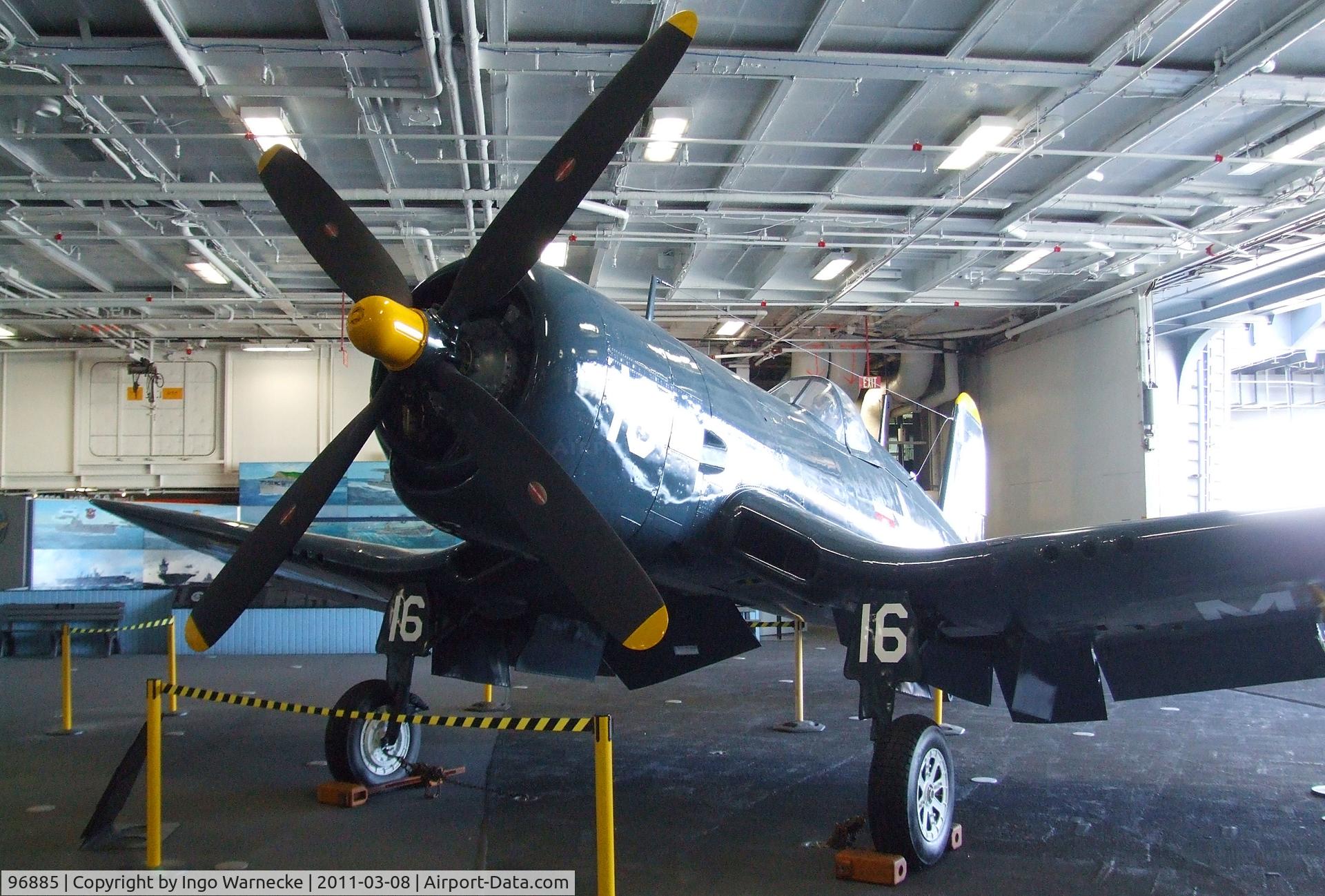 96885, Vought F4U-4 Corsair C/N 9039, Vought F4U-4 Corsair in the Hangar of the USS Midway Museum, San Diego CA
