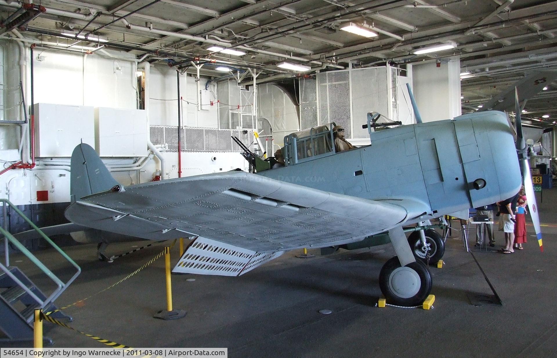 54654, Douglas SBD-6 Dauntless C/N 6168, Douglas SBD-6 Dauntless (rebuilt with aft fuselage of 54654 and parts of other SBDs) in the Hangar of the USS Midway Museum, San Diego CA
