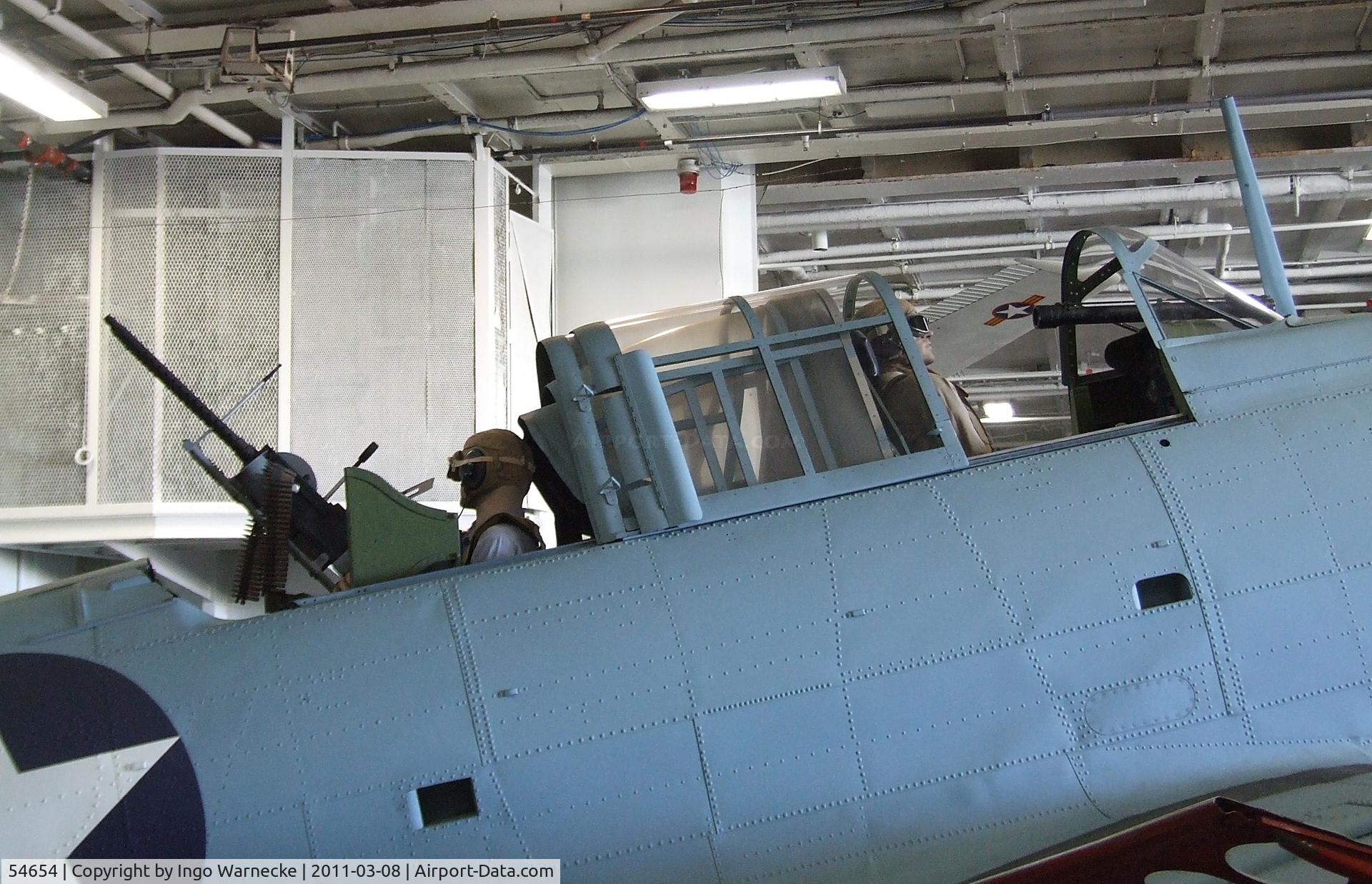 54654, Douglas SBD-6 Dauntless C/N 6168, Douglas SBD-6 Dauntless (rebuilt with aft fuselage of 54654 and parts of other SBDs) in the Hangar of the USS Midway Museum, San Diego CA