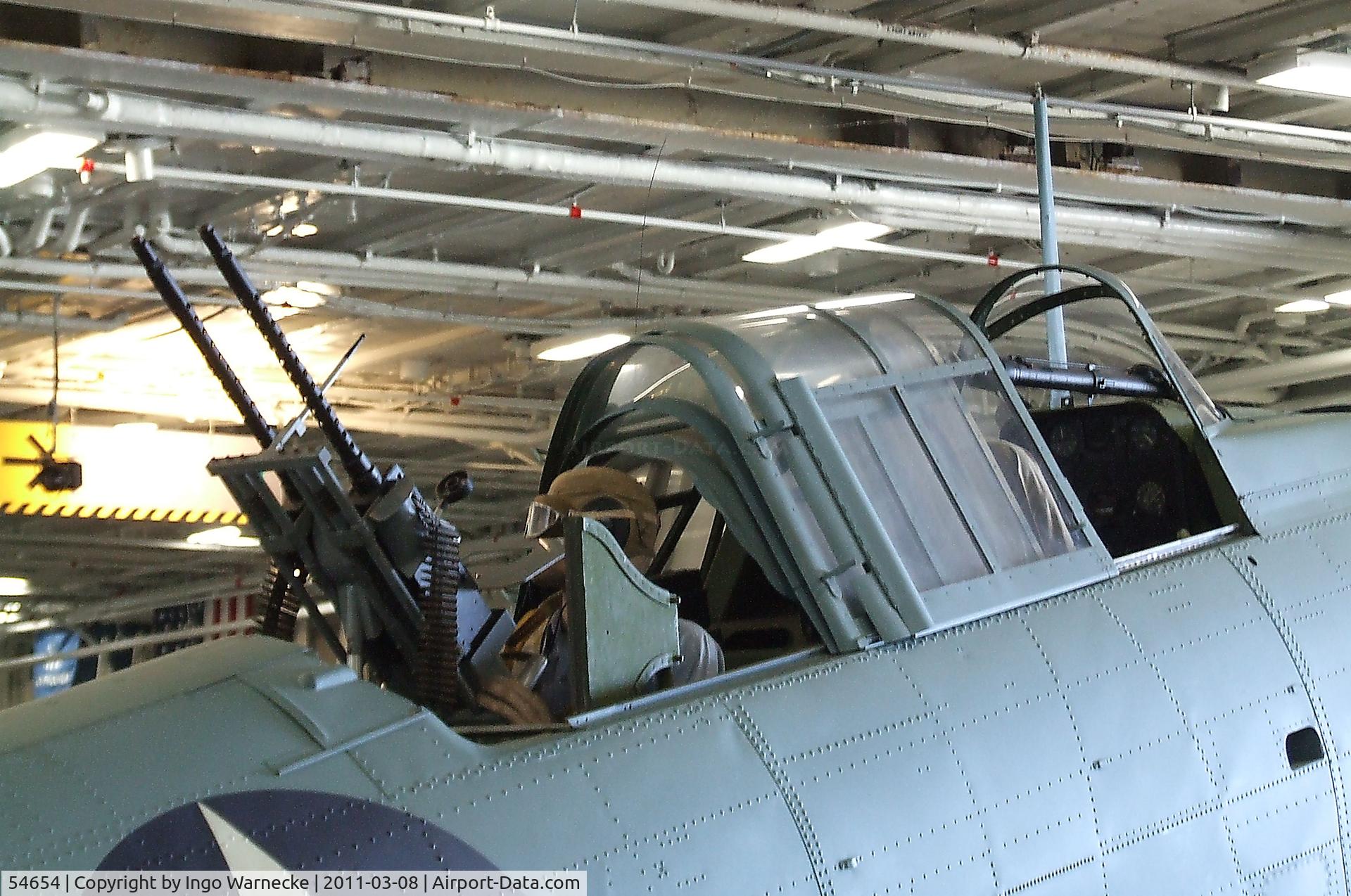 54654, Douglas SBD-6 Dauntless C/N 6168, Douglas SBD-6 Dauntless (rebuilt with aft fuselage of 54654 and parts of other SBDs) in the Hangar of the USS Midway Museum, San Diego CA