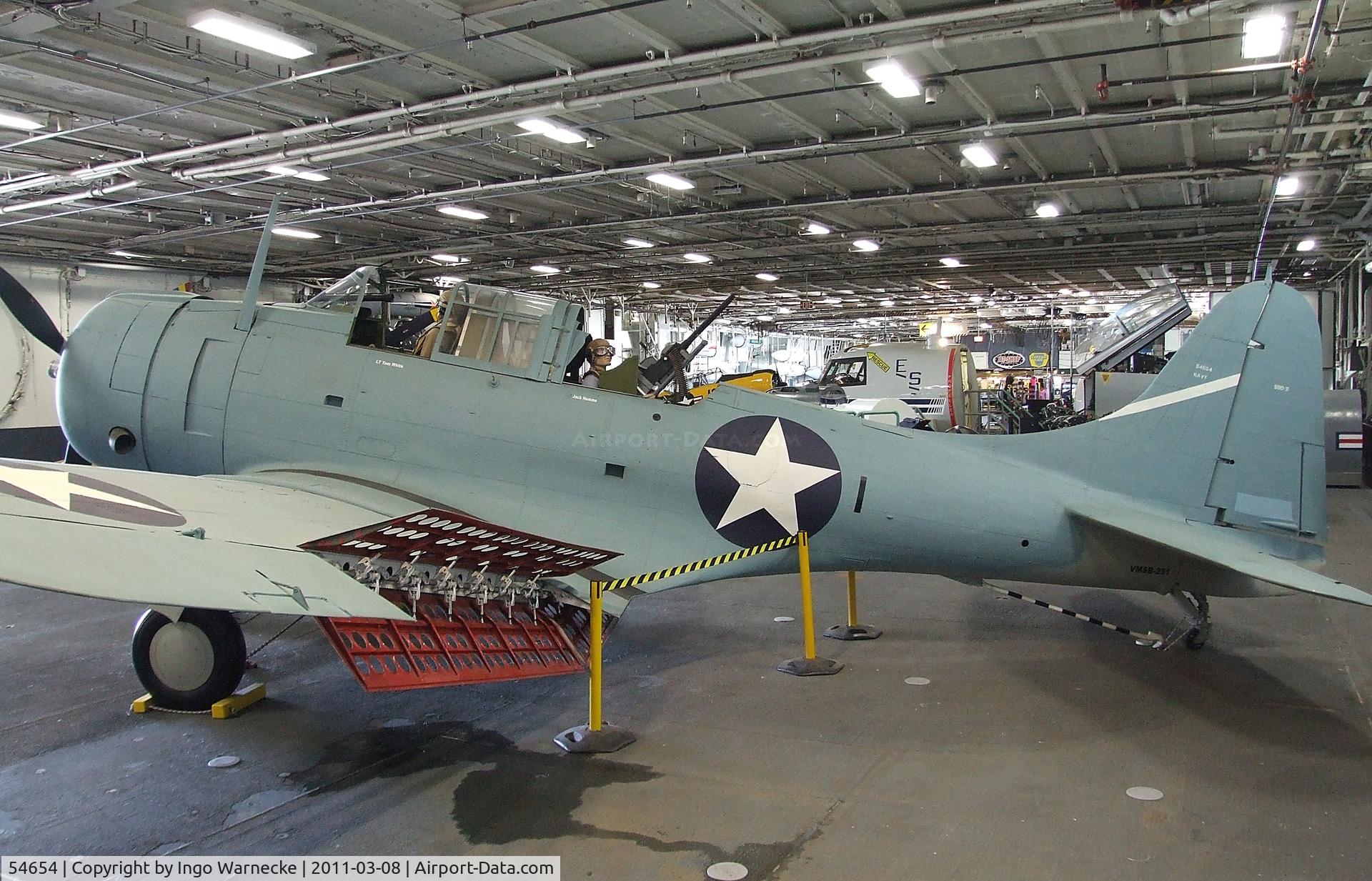 54654, Douglas SBD-6 Dauntless C/N 6168, Douglas SBD-6 Dauntless (rebuilt with aft fuselage of 54654 and parts of other SBDs) in the Hangar of the USS Midway Museum, San Diego CA