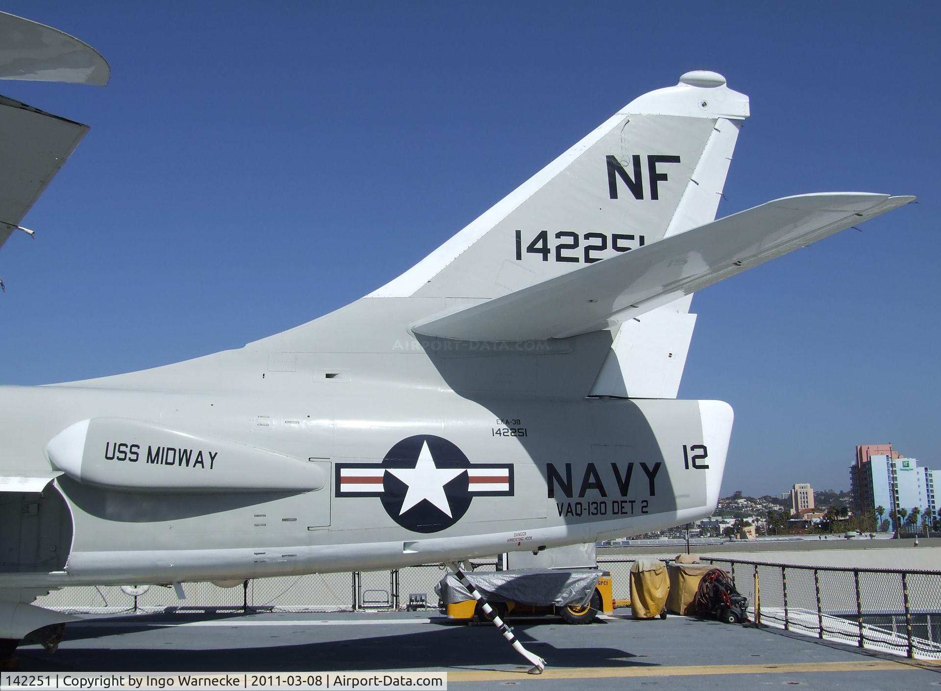 142251, Douglas EKA-3B Skywarrior C/N 11577, Douglas EKA-3B Skywarrior on the flight deck of the USS Midway Museum, San Diego CA
