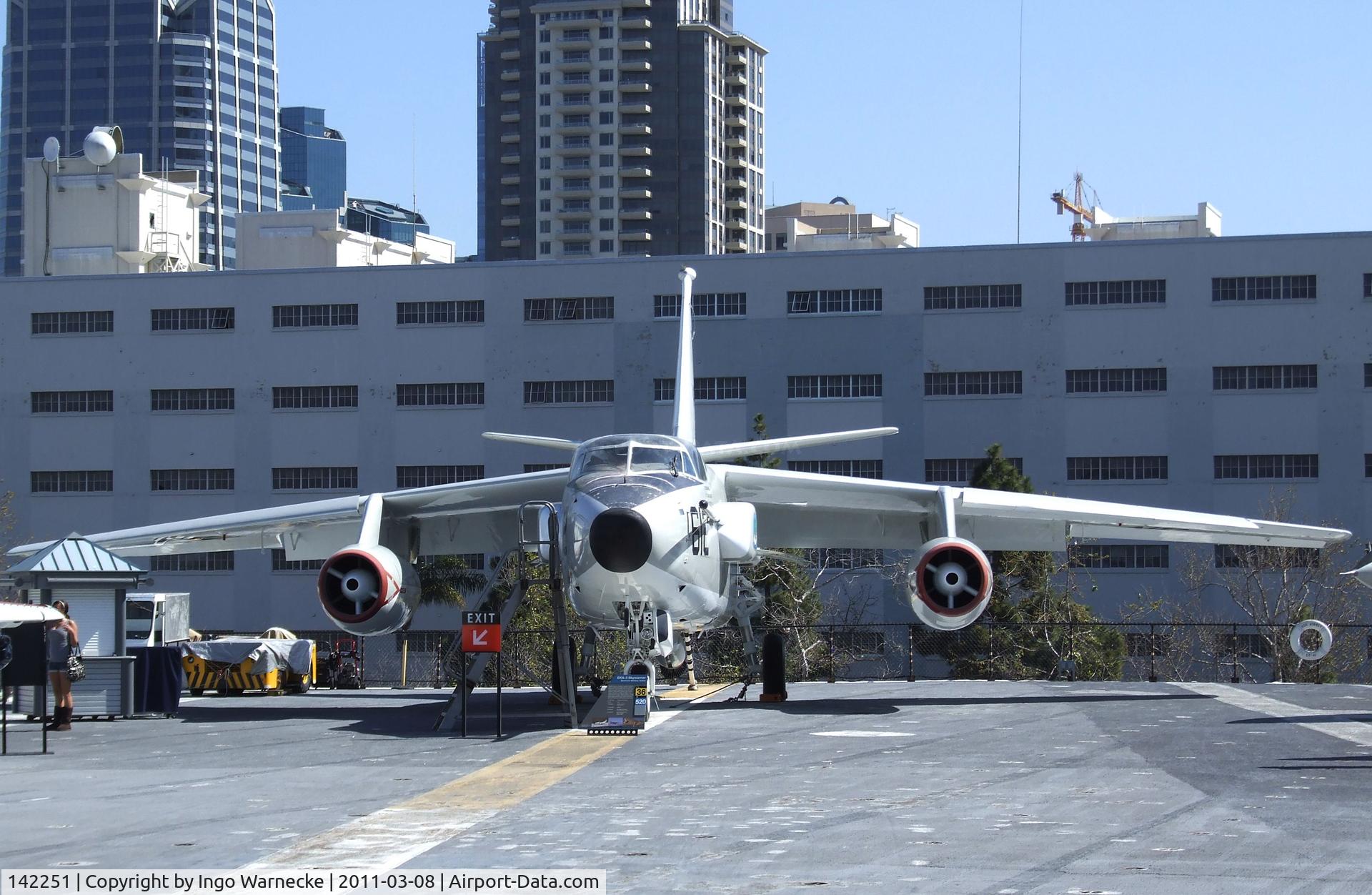 142251, Douglas EKA-3B Skywarrior C/N 11577, Douglas EKA-3B Skywarrior on the flight deck of the USS Midway Museum, San Diego CA