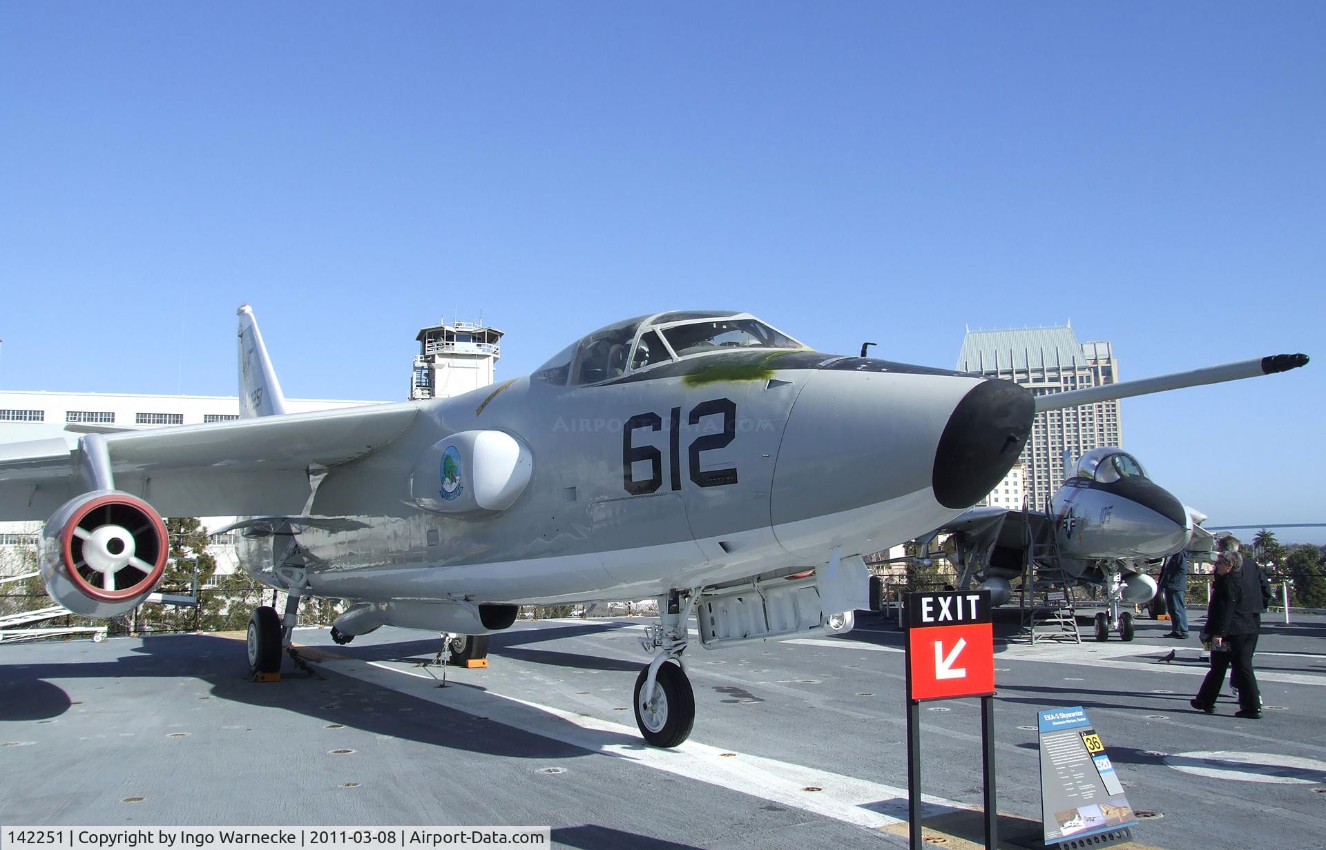 142251, Douglas EKA-3B Skywarrior C/N 11577, Douglas EKA-3B Skywarrior on the flight deck of the USS Midway Museum, San Diego CA