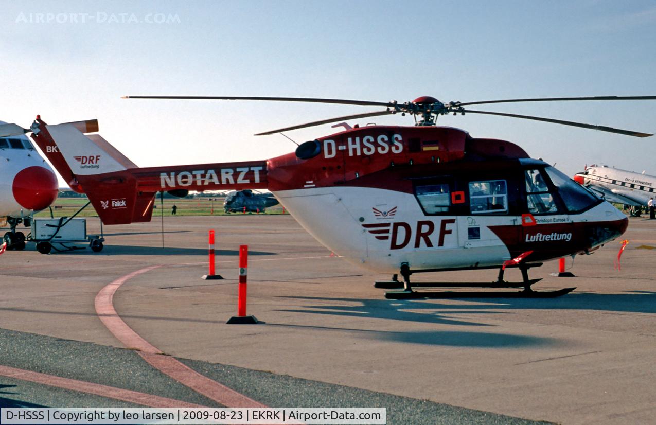 D-HSSS, 1993 Eurocopter-Kawasaki BK-117B-2 C/N 7245, Roskilde Air Show Denmark 23.8.09
To OY-HLT 16.6.10 Falck DRF luftambulance