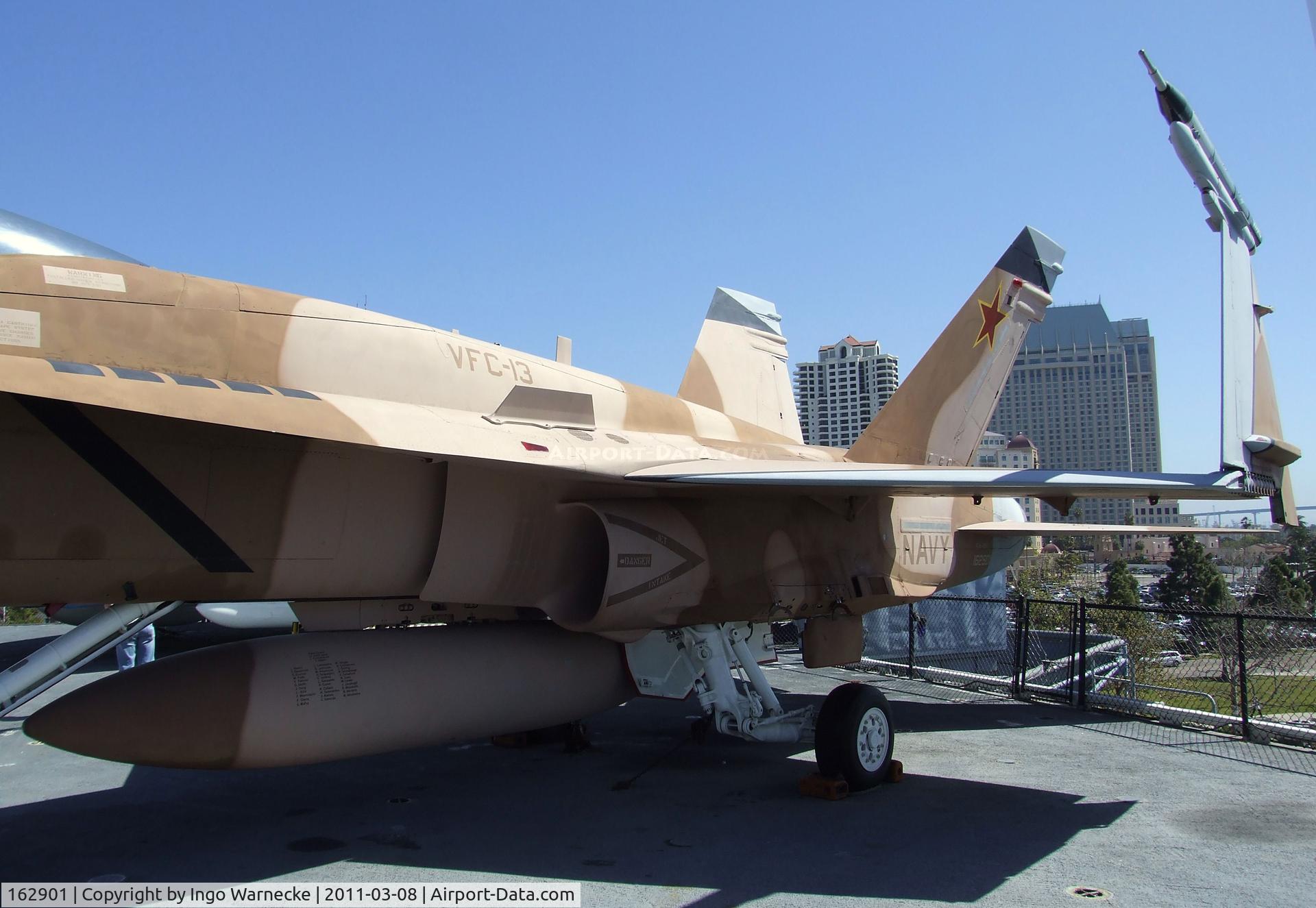 162901, McDonnell Douglas F/A-18A Hornet C/N 0455/A374, McDonnell Douglas F/A-18A Hornet on the flight deck of the USS Midway Museum, San Diego CA