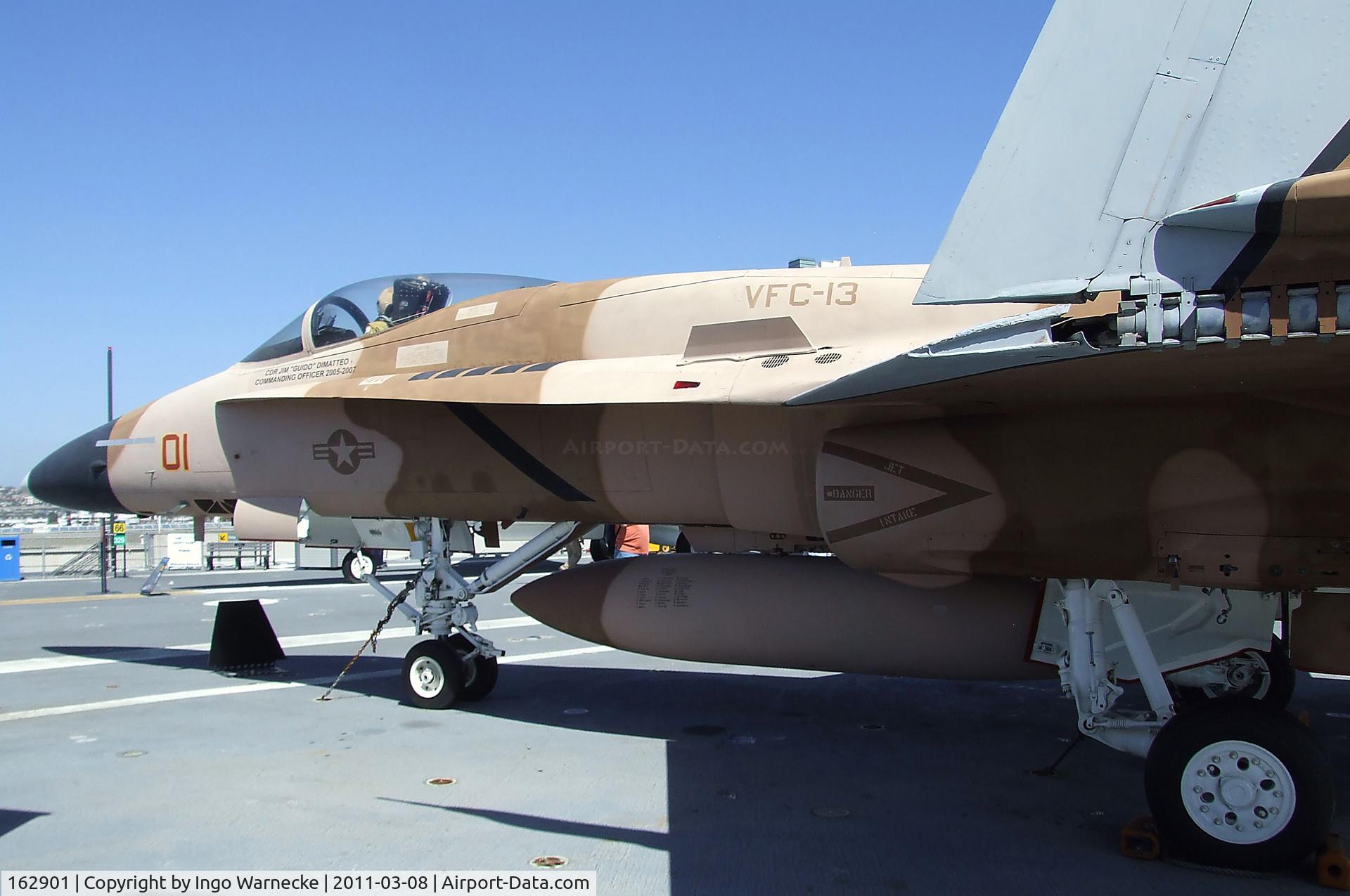 162901, McDonnell Douglas F/A-18A Hornet C/N 0455/A374, McDonnell Douglas F/A-18A Hornet on the flight deck of the USS Midway Museum, San Diego CA