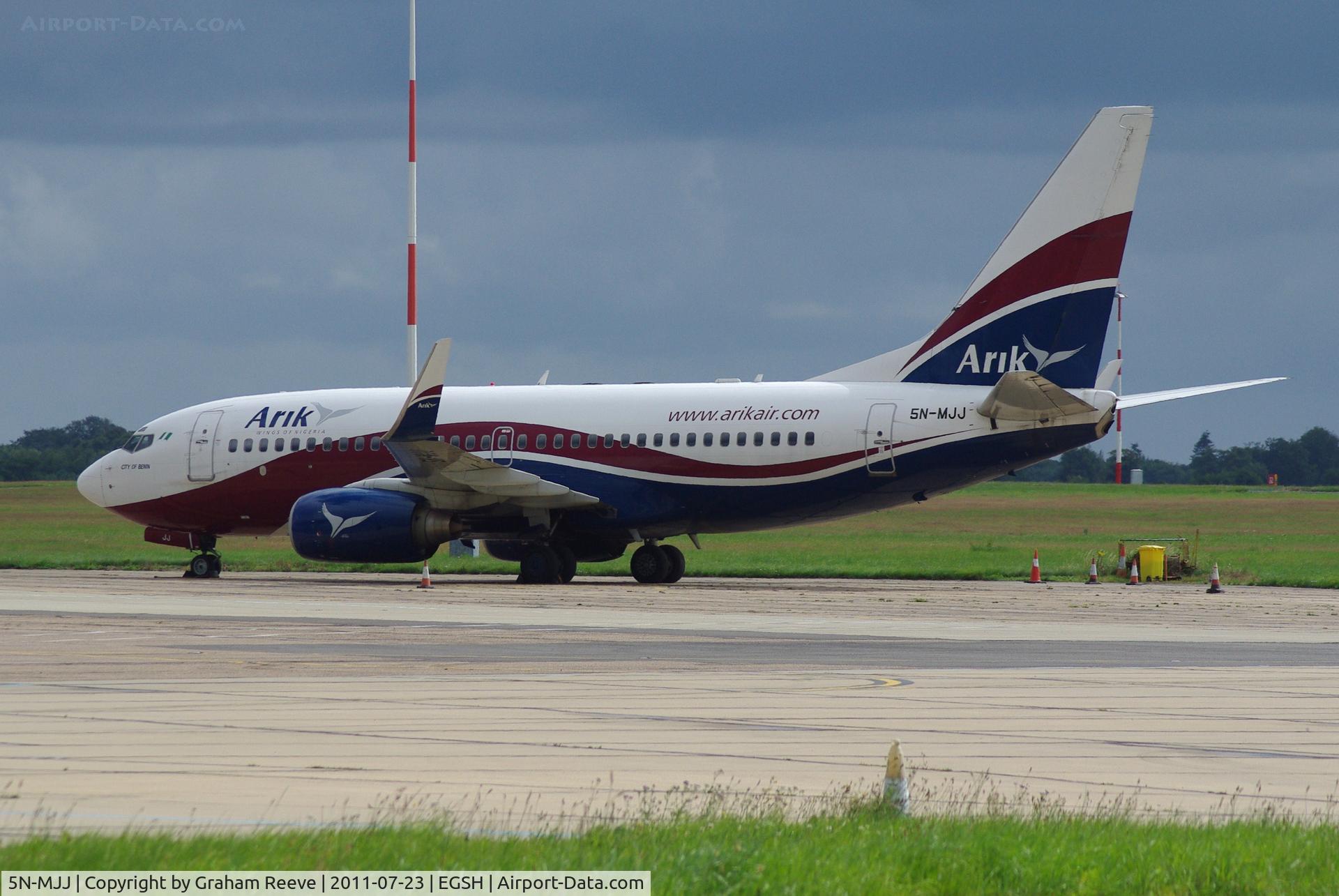 5N-MJJ, 2001 Boeing 737-76N C/N 28641, Parked at Norwich.