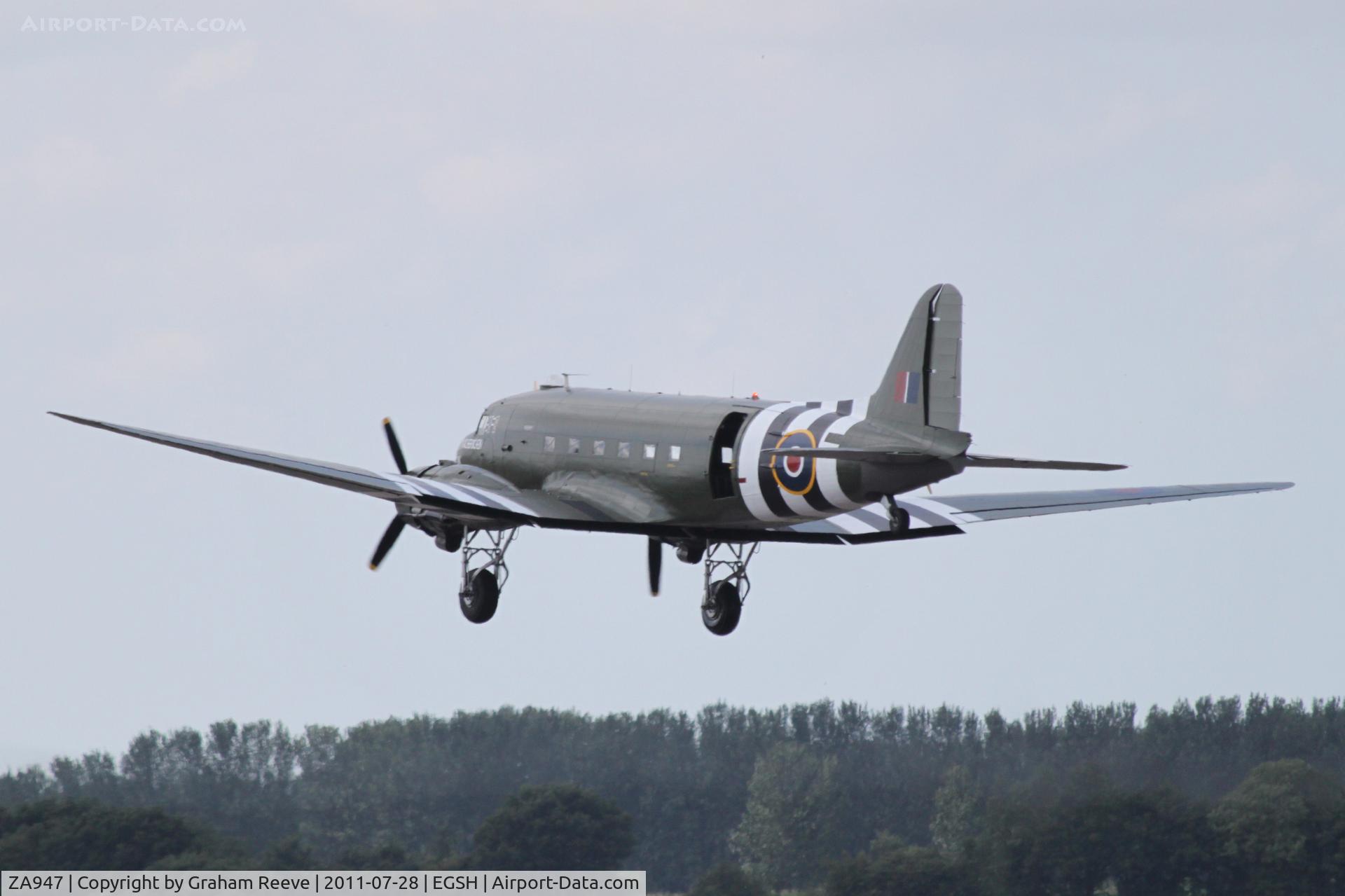 ZA947, 1943 Douglas C-47A-60-DL Dakota III C/N 10200, Landing at Norwich.