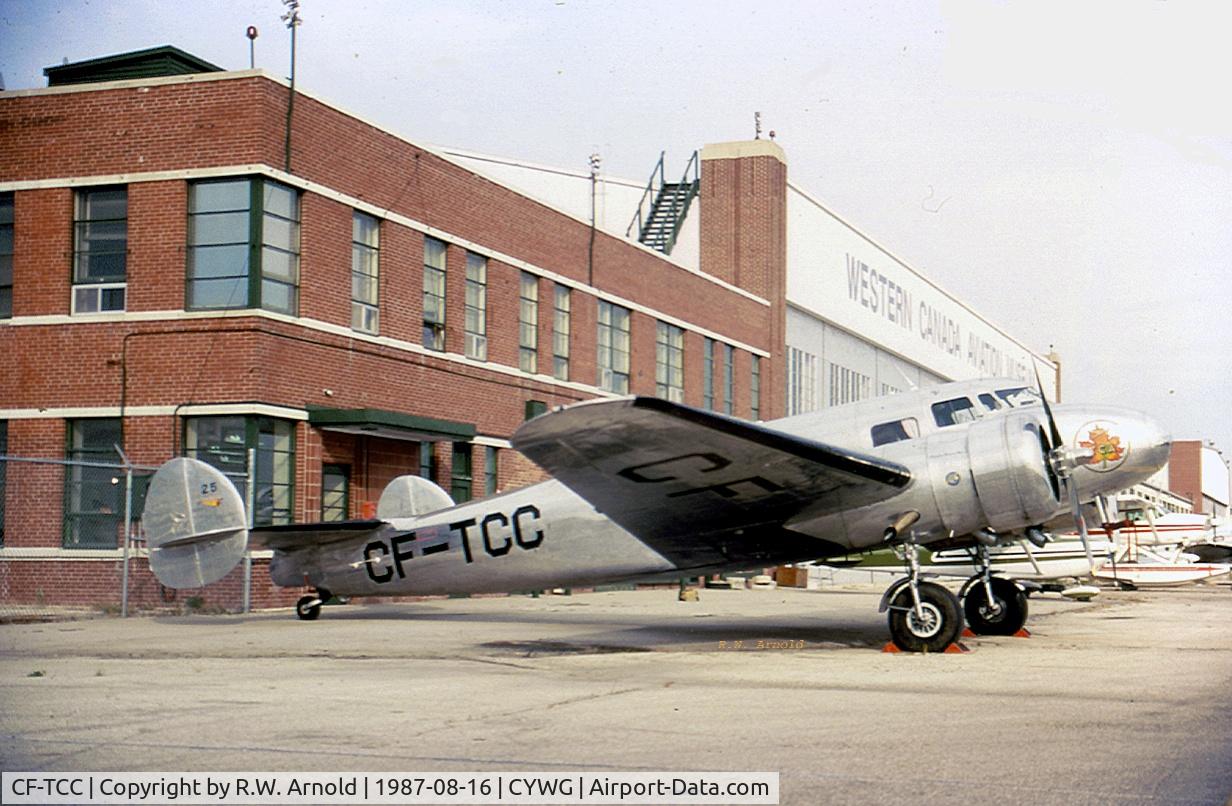 CF-TCC, 1937 Lockheed 10A Electra C/N 1116, Lockheed 10A c/n 1116 CF-TCC
Parked in front of the original Trans-Canada Air Lines hangar at Winnipeg, Manitoba. This was the home base for CF-TCC during her career with TCA.