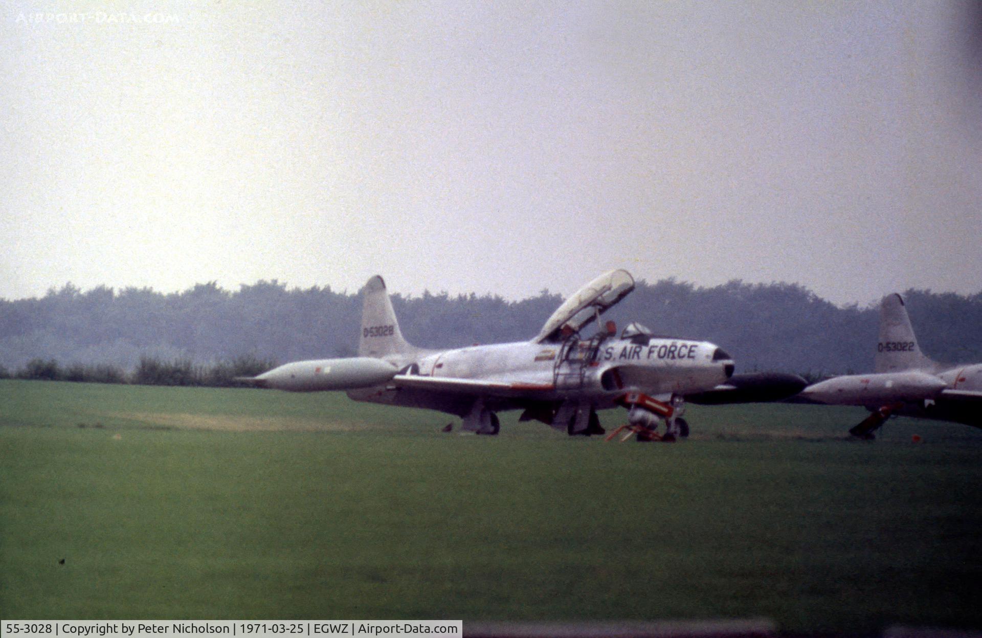 55-3028, 1955 Lockheed T-33A Shooting Star C/N 580-9525, T-33A Shooting Star of the 26th Tactical Reconnaissance Wing seen at RAF Alconbury four months before retirement and subsequent transfer to the Turkish Air Force.