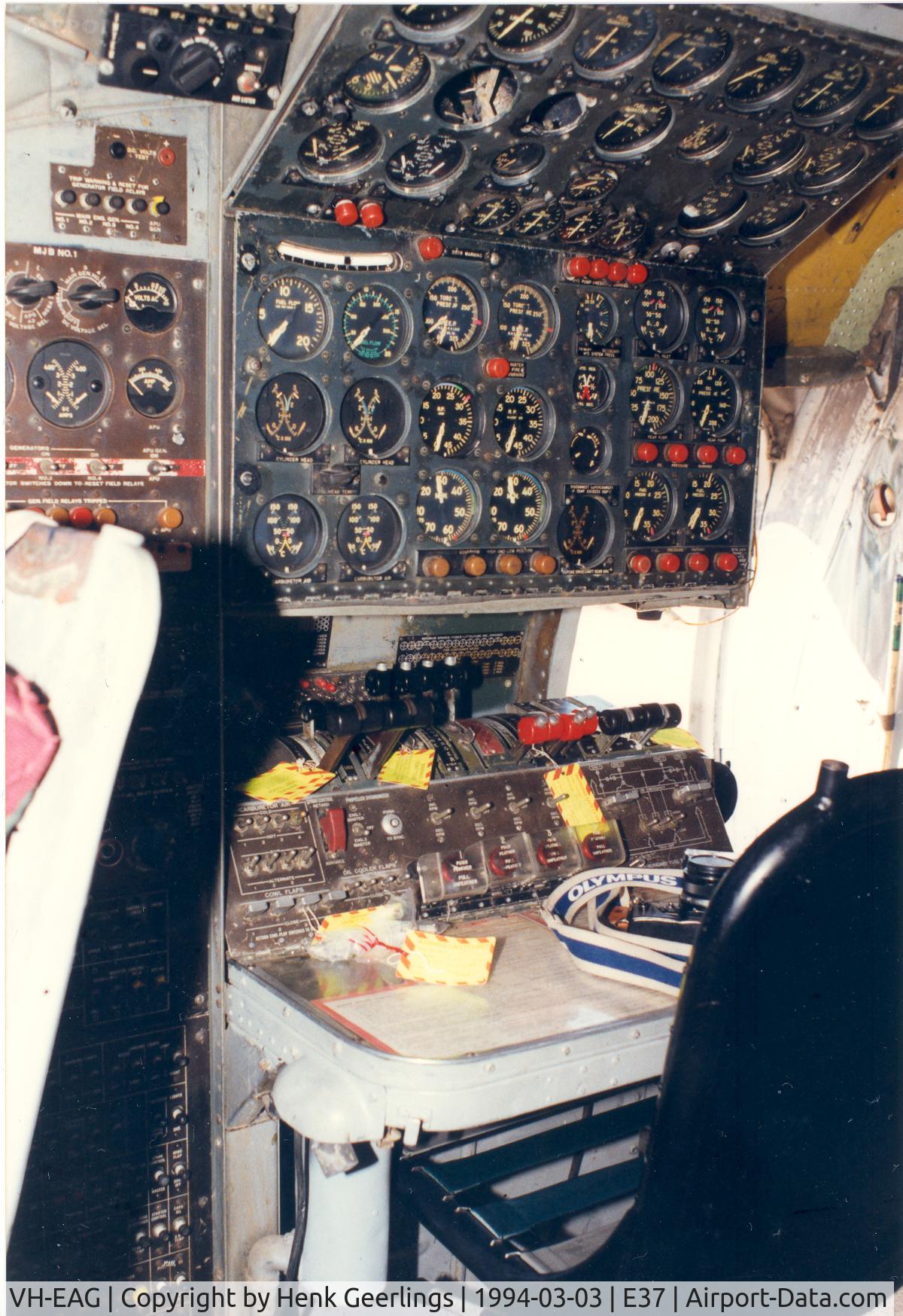 VH-EAG, 1955 Lockheed L-1049F Super Constellation C/N 4176, Flight Engineer's station.

 Flight Engineer's station ;  ex  54-0157

Pima Aviation Museum. Restoration project into flying conditions by members of HARS Australia