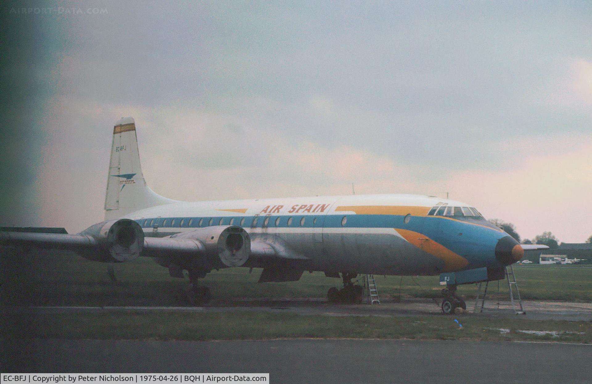 EC-BFJ, 1958 Bristol 175 Britannia 312 C/N 13429, Engineless Air Spain Britannia 312 as seen at Biggin Hill in April 1975.