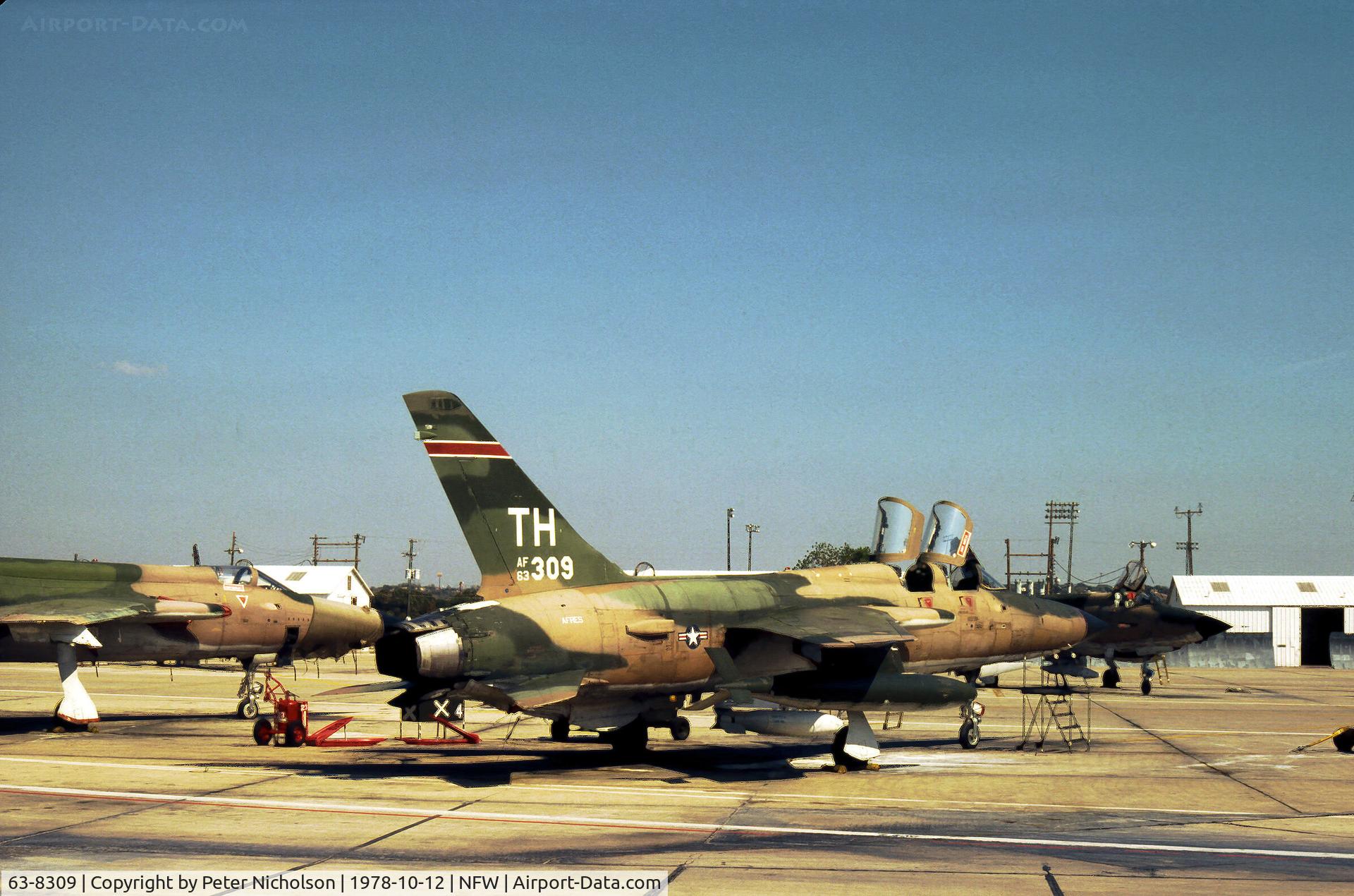 63-8309, 1963 Republic F-105F Thunderchief C/N F086, F-105F Thunderchief of the 457th Tactical Fighter Squadron/301st Tactical Fighter Wing on the flight-line at Carswell AFB in October 1978.