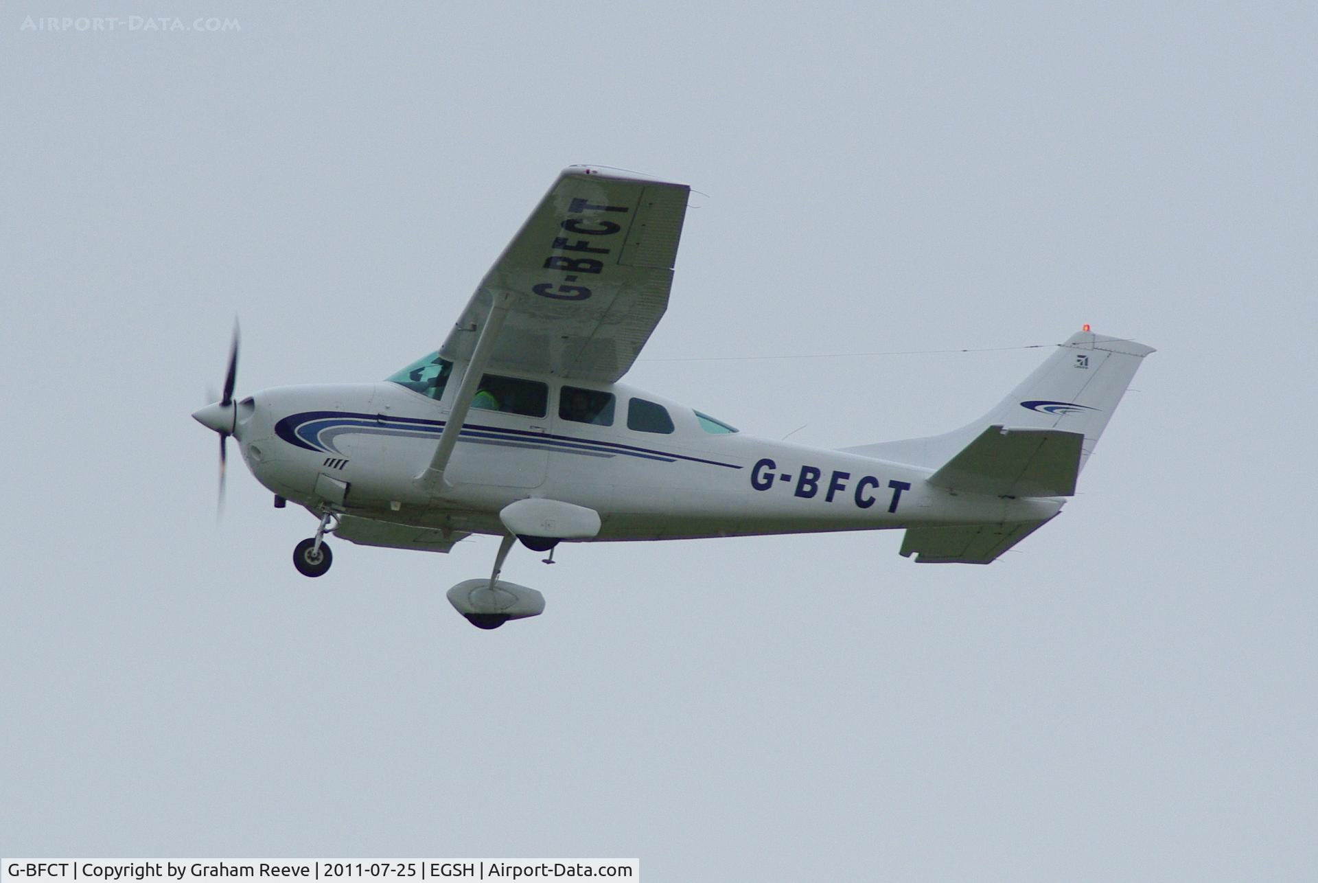 G-BFCT, 1976 Cessna TU206F Turbo Stationair C/N U206-03202, Departing grom Norwich.